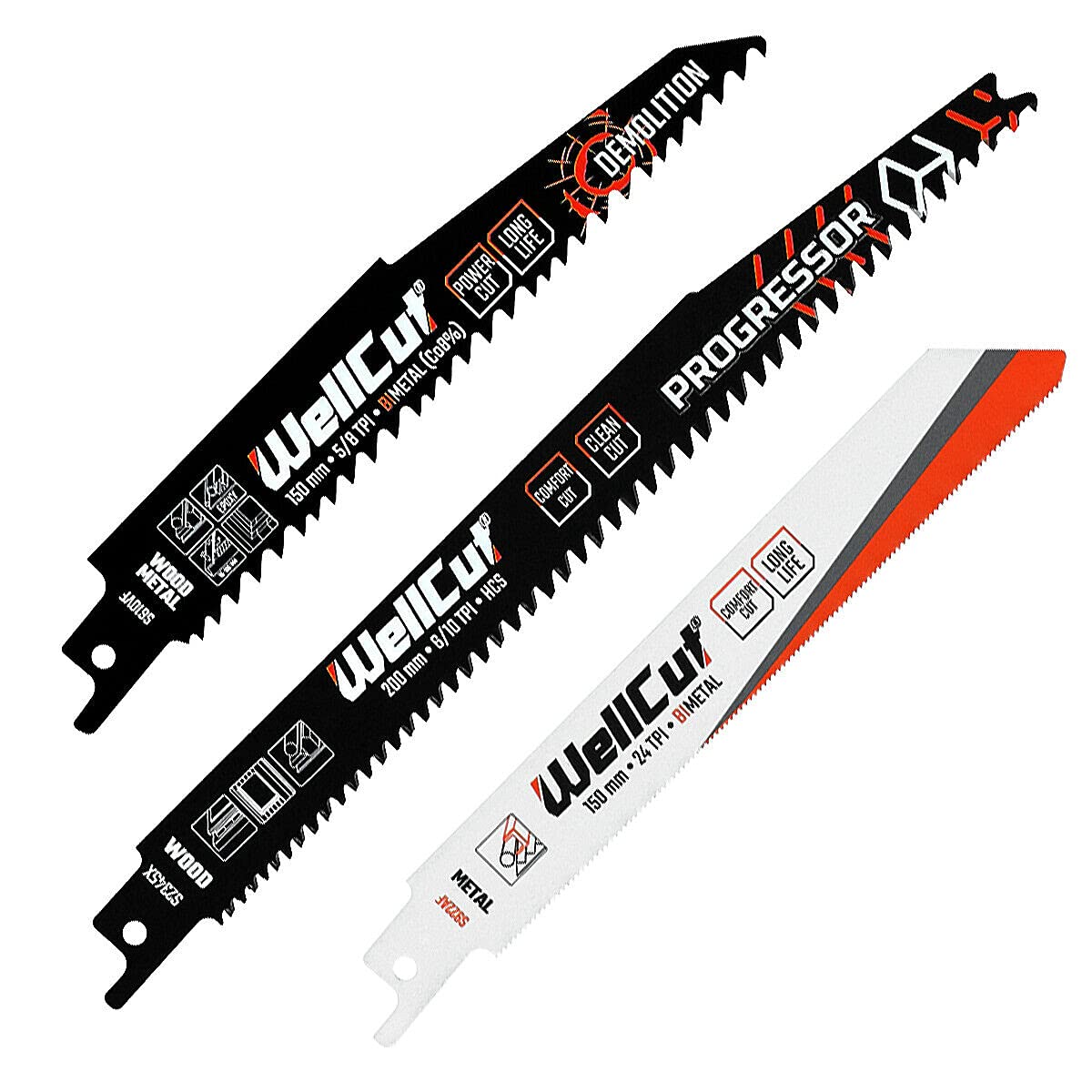 WELLCUT - Lama per sega per legno e metallo, 5 pezzi