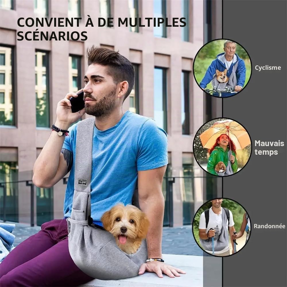 Sac de transport réversible pour chiens et autres animaux de compagnie jusqu'à 15 kg - Écharpe de transport pour chien - Sac de transport pour chien - Sac pour promenade, activités de plein air