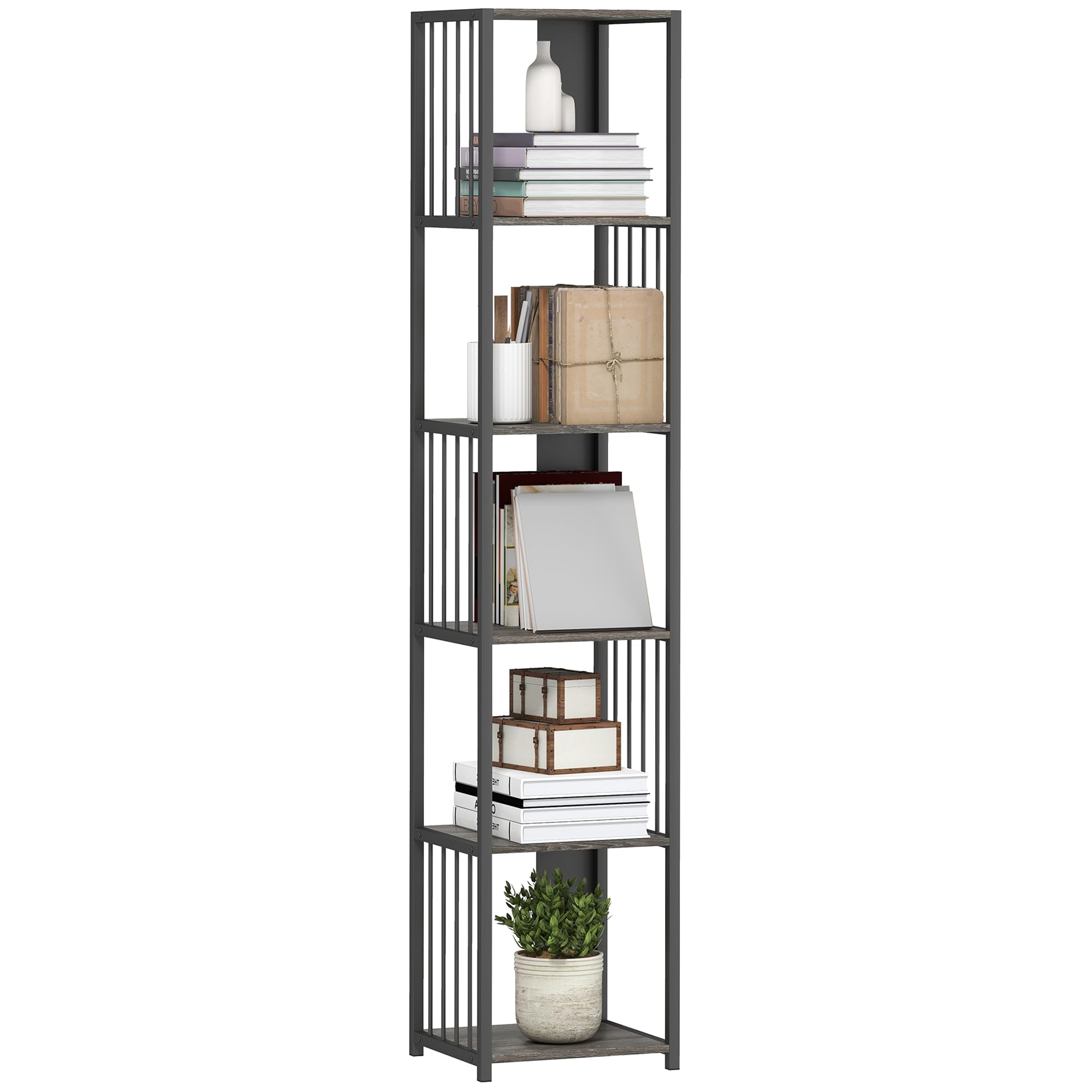 HOMCOM 5-Tier Bookshelf Modern Tall Bookcase Display Unit Grey