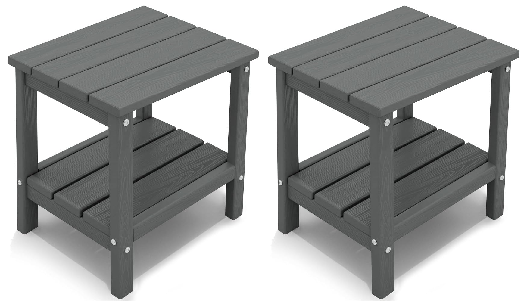 KINGYES Outdoor Side Table Set of 2, Double Layer Adirondack End Table- Gray