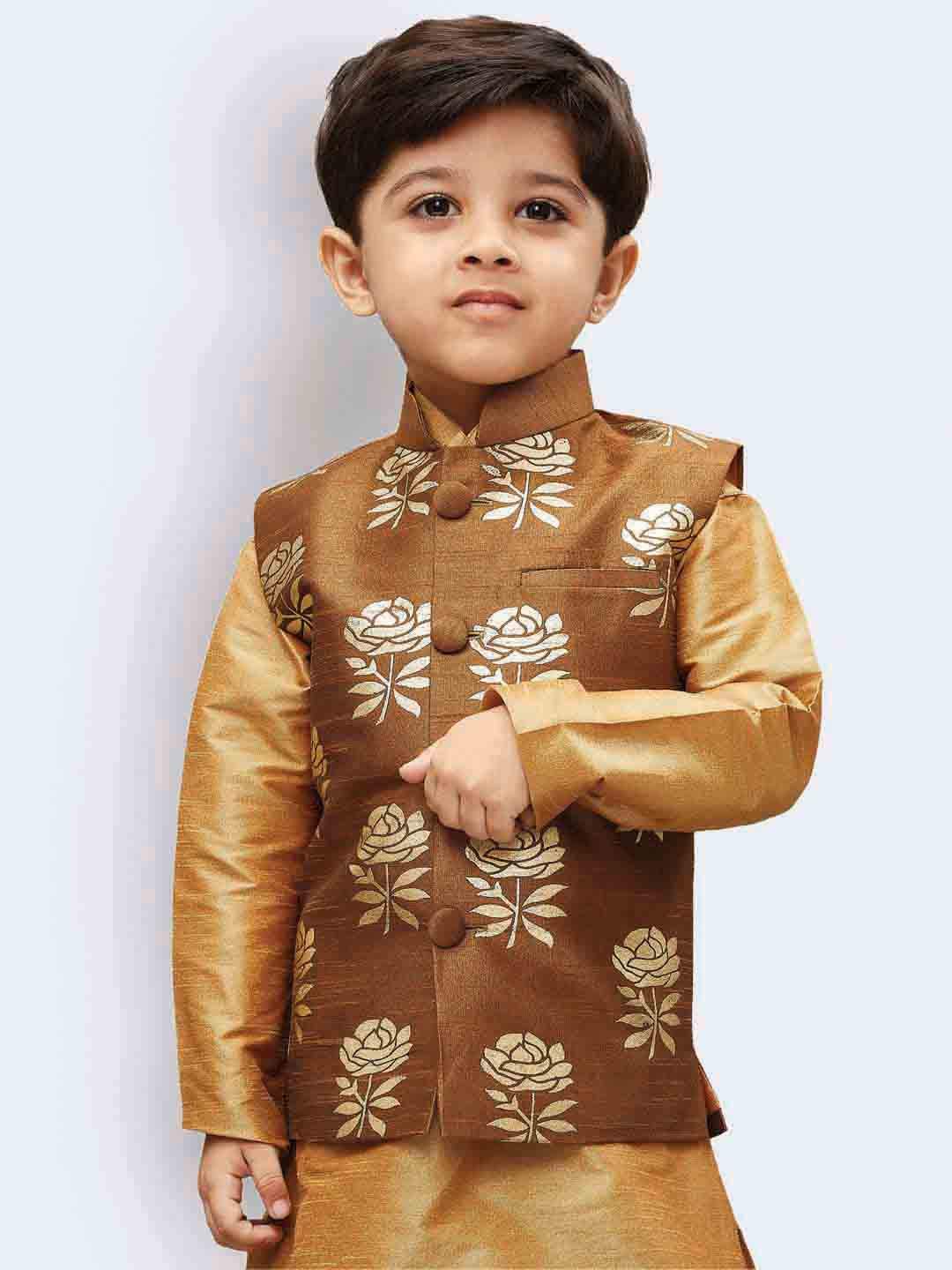 Jbn Creation Boy's Silk Blend Nehru Jacket (Vasbjco006_22_Coffee