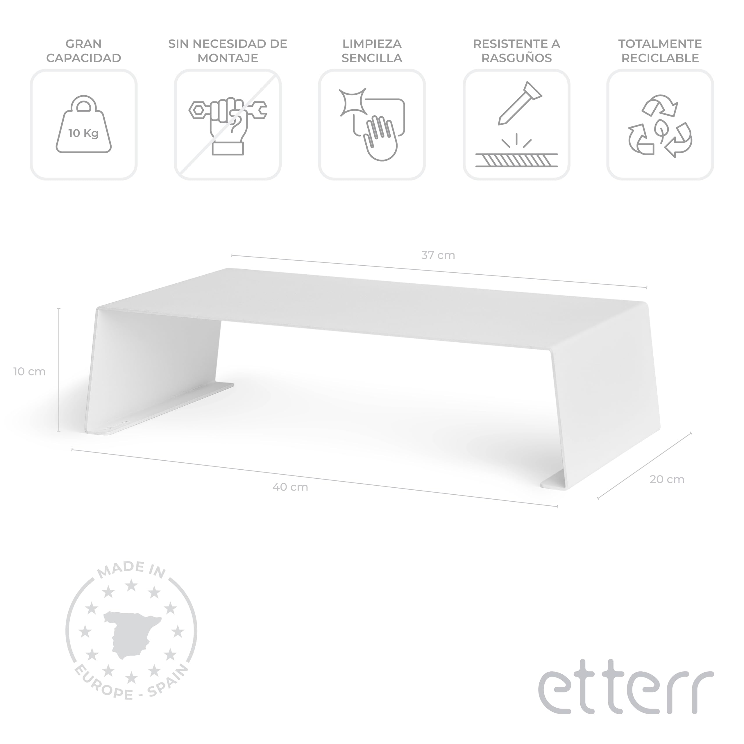 Podstawka pod monitor, metalowa podstawa, podwyższona platforma do komputera, ekranu, stołu, ergonomii biurowej, elegancka, nowoczesna konstrukcja półki (biały)