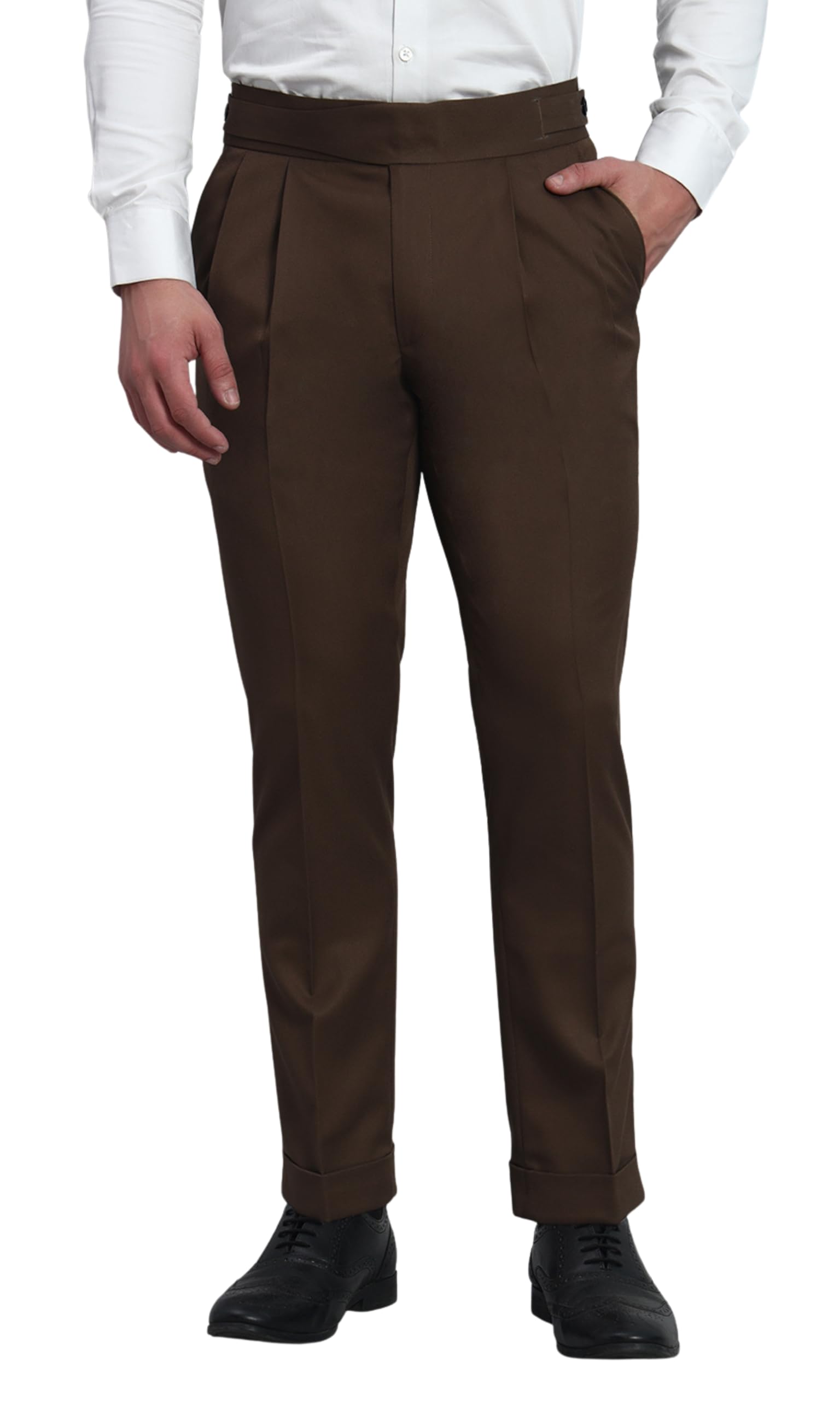vastranu Men’s Black Gurkha Pants Regular fit Formal Trouser with Side Button Double Pleated Front High Waist Tailored Ankle Length Designer Pant for Wedding Party Office Wear-picture-19