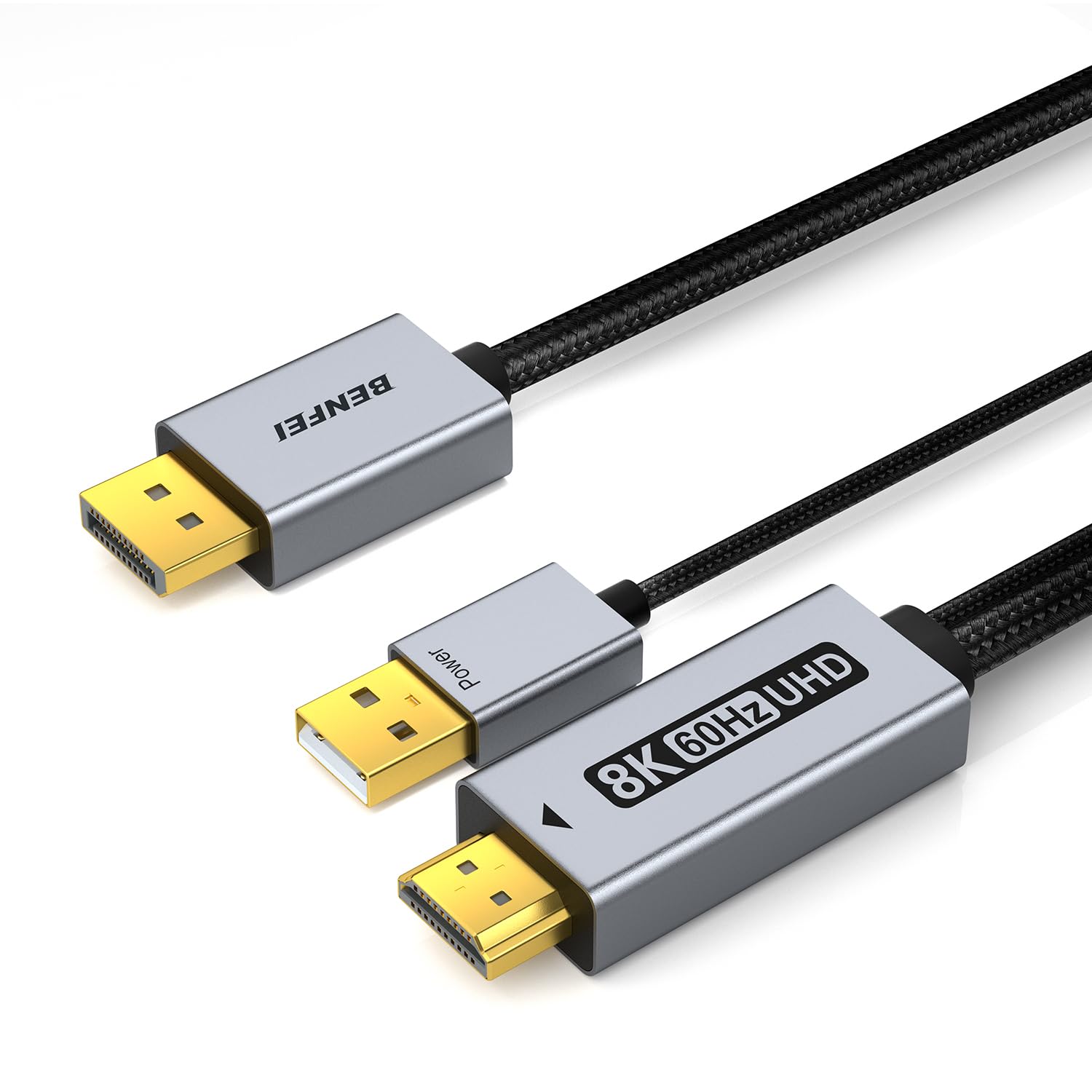 BENFEI Cable DisplayPort1.4 a HDMI2.1 [1.8Metros] 8K@60Hz 4K@240Hz/165Hz/144Hz/120Hz, DP unidireccional (fuente) a HDMI (pantalla) con fuente de alimentación USB 5V/1A compatible con HDR/DSC/HDCP 2.3