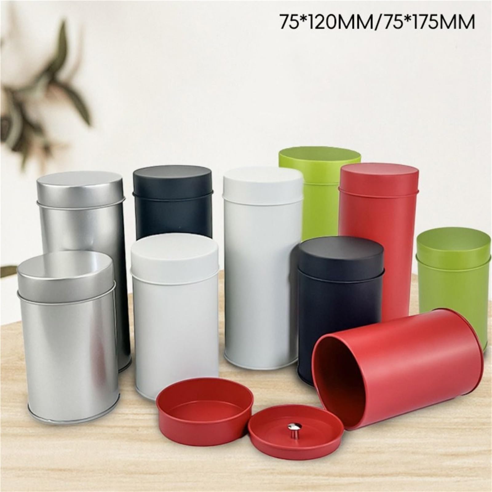 4 latas de té portátiles con tapa doble sellada, resistentes a la humedad, redondas, color verde para Almacenamiento(Red,M)
