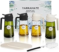 Vista 15 de YARRAMATE Pulverizador de aceite de oliva de vidrio de 16 oz/15.9 fl oz para cocinar con calcomanías, dispensador de aceite 2 en 1 para utensilios