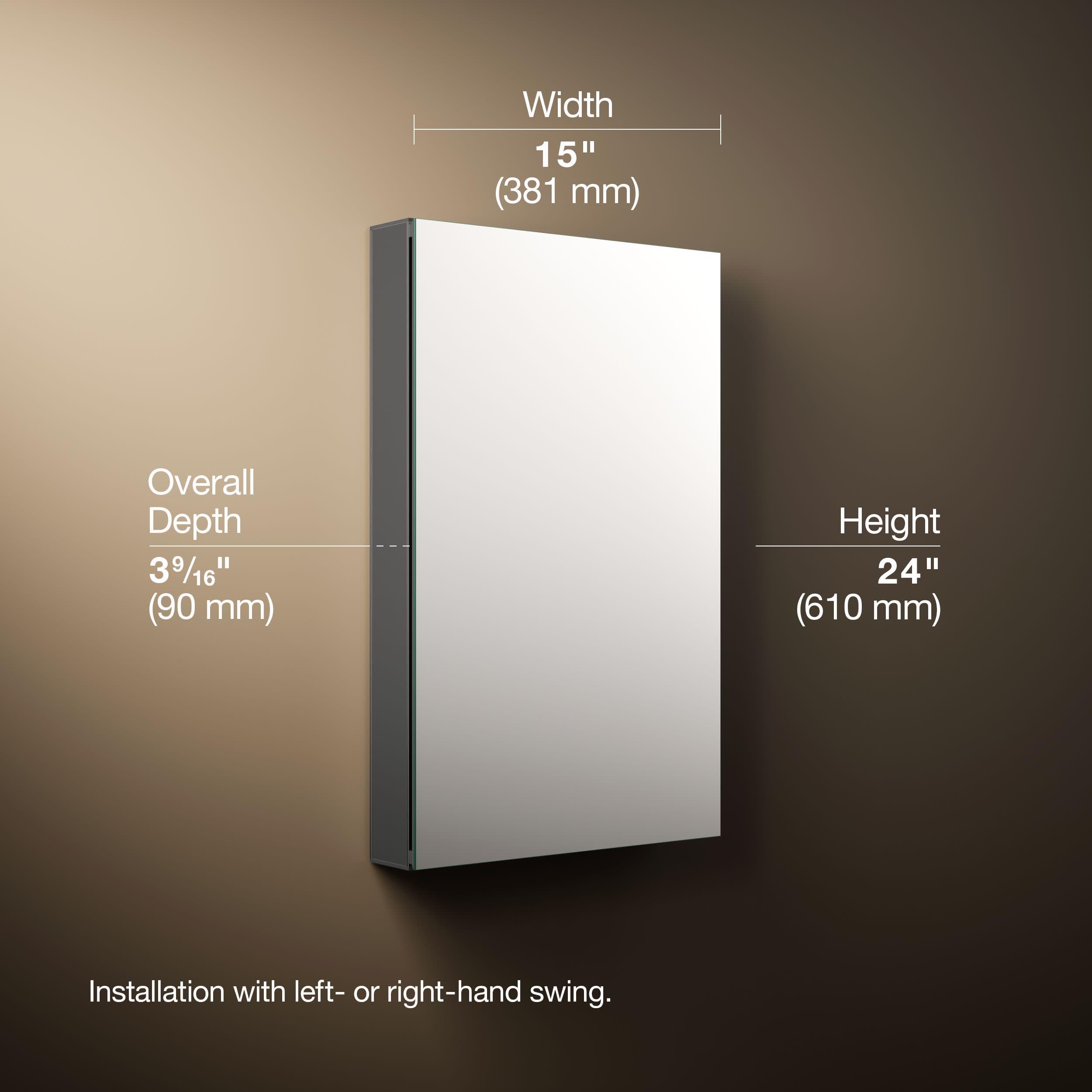 Kohler Maxstow Bathroom Mirror Cabinet, Silver Coated Glass - Storage for Medicine, Makeup, Toiletries - Slim Design, Deep Shelves, Slow Close, Rust-Proof, 38.1cm x 60.96cm x 9.04cm (1 Year Warranty) 2