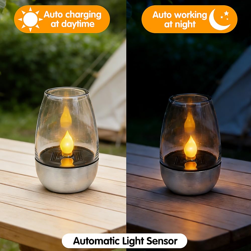 6 Piezas Velas Solares, Velas LED Solares Efecto Llama Recargables, Velas de té LED Solares para Exteriores, Luces Solares Velas Electricas para Decoración para Jardín, Camping, Terraza, Balcón