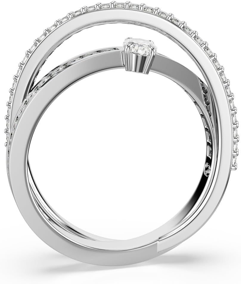 Swarovski Hyperbola ring, Mixed cuts, Clear, Rhodium Finish