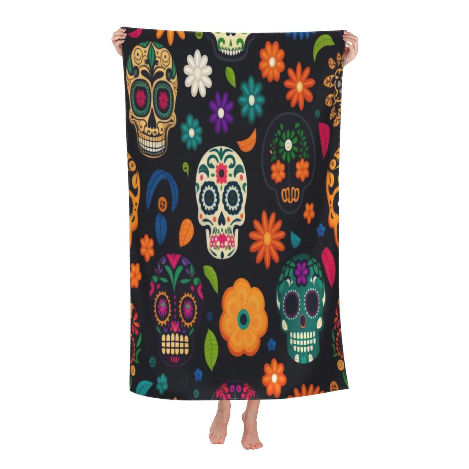 LSRCPD Beach Towels Mexican Skull3 Camping Sports Pool Gym For Men Women 80X130Cm