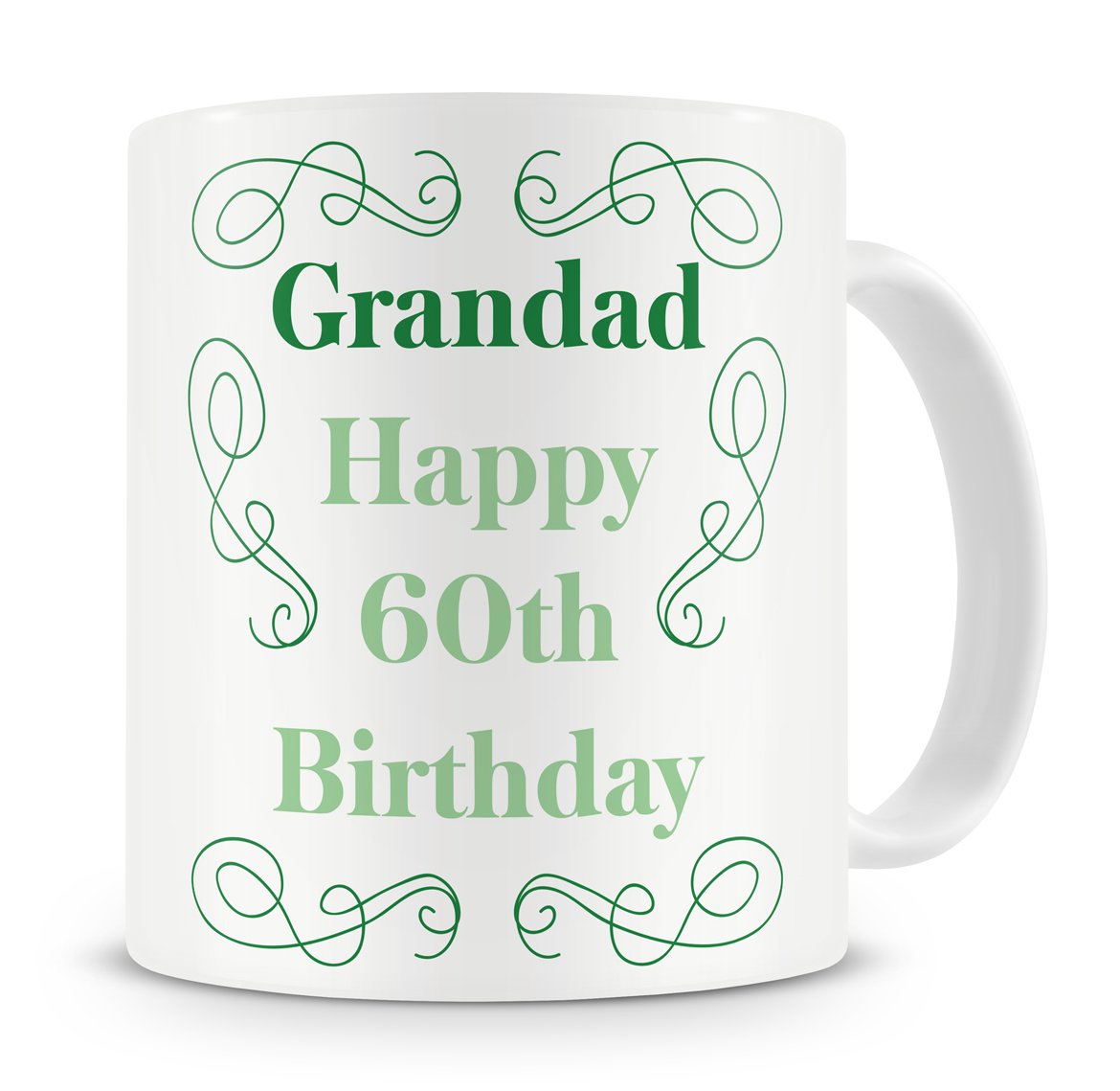 "Grandad, Happy 60th Birthday" Mug - Grandad / Granddad / Grandpa / Grandfather 60th / Sixtieth Birthday Present / Gift Mug - Cute / Novelty / Unique - Coffee / Tea Mug - From Grandson / Grandaughter / Grandchildren (Green)