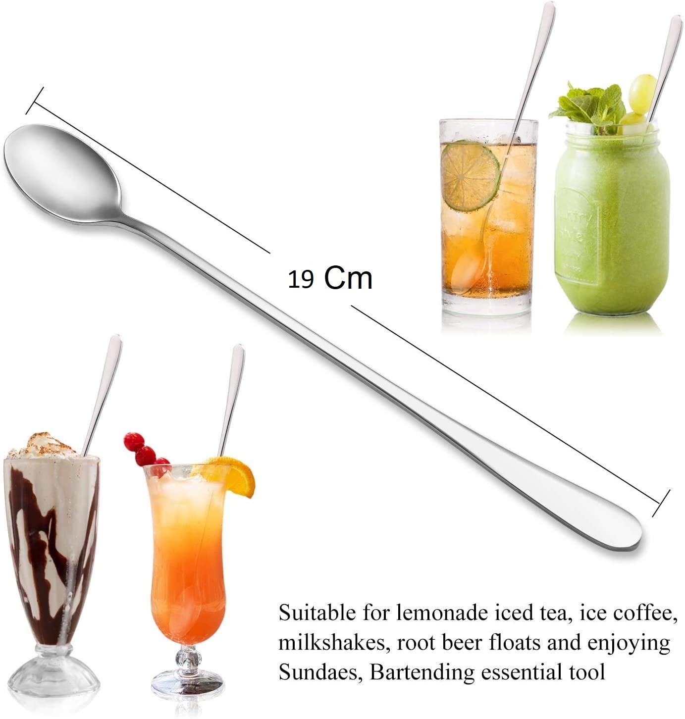Easyroot Stainless Steel Soda Spoon 19cm Length, Extra Long Spoon for Iced Tea, Coffee,Ice Cream Spoon for Tall Glasses, Cocktail Bar Long Handle Spoon, (Pack of 36) 3