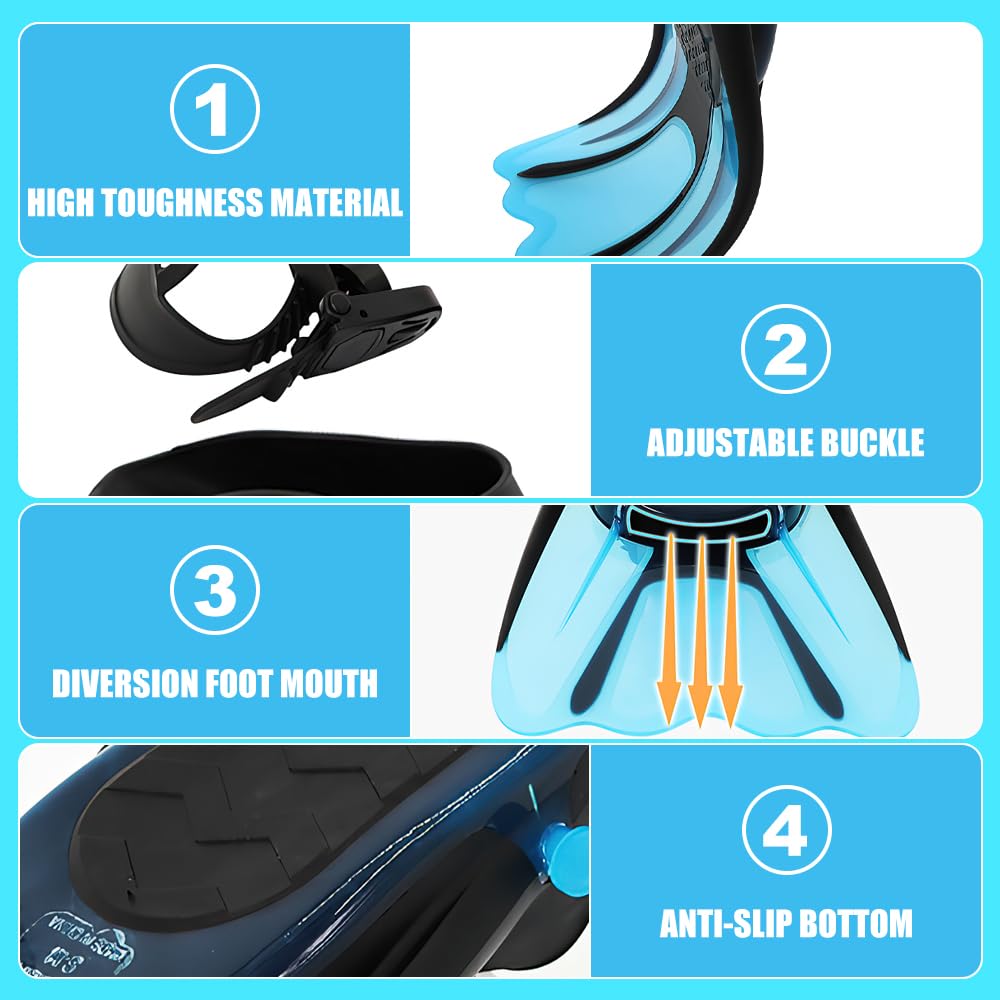 Schnorchelflossen, Verstellbare Schwimmflossen Gr.34-38, Unisex Taucherflossen für Kinder & Erwachsene, Kurze Flossen Kinder Erwachsene Verstellbare Flossen für Schwimmen und Schnorcheln