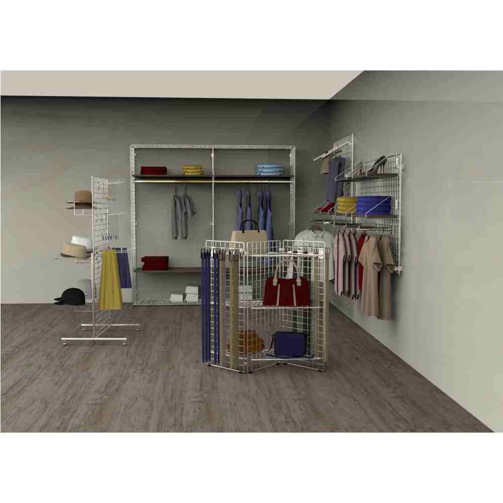 Cesto cm.40x30 in tondino metallico verniciato grigio martellato per esposizione prodotti su pannello griglia per espositori per arredo vetrine e negozi fiere supermercati ed eventi