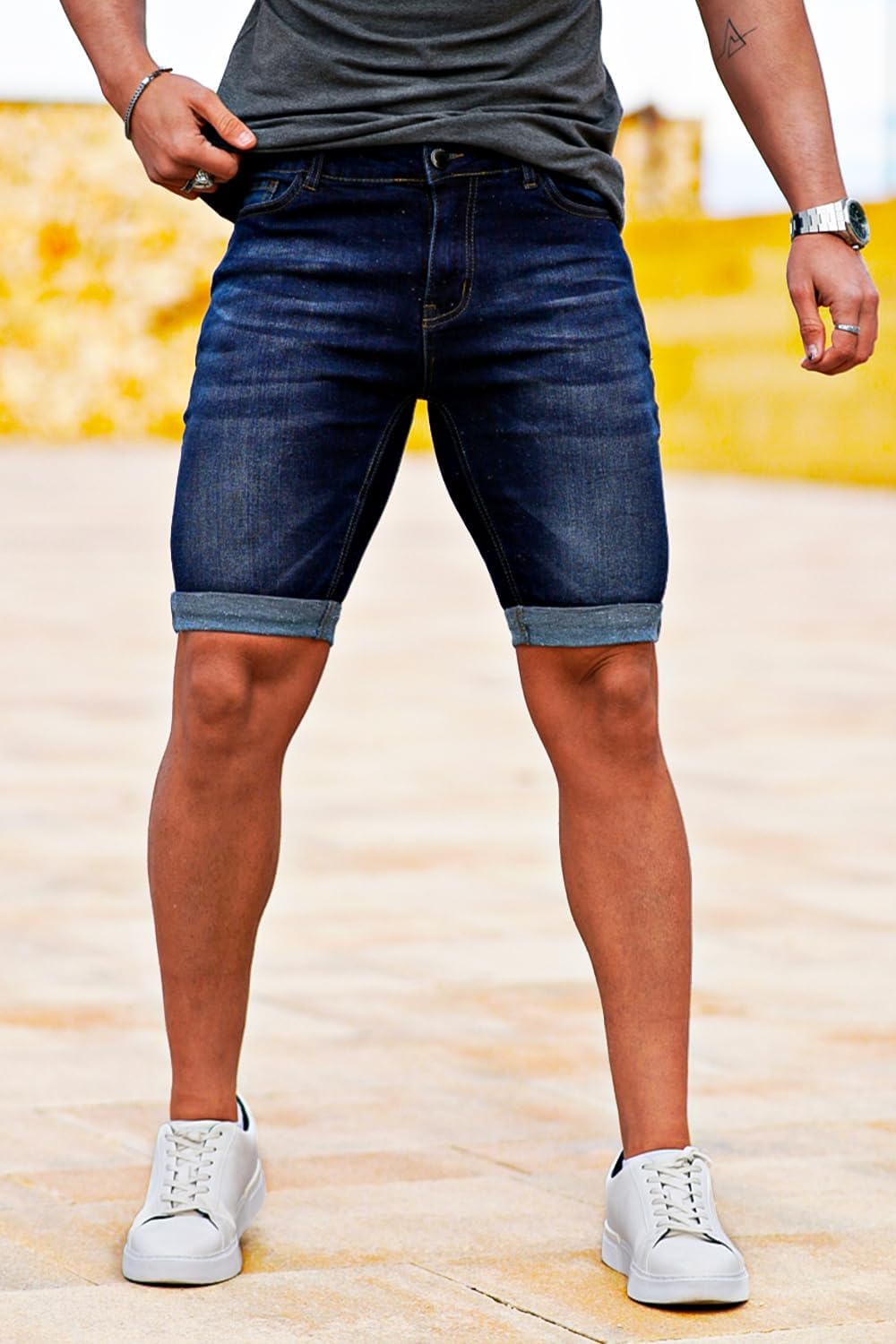 GINGTTO Men's Denim Shorts Slim Fit Stretch Short Jeans - Image 8
