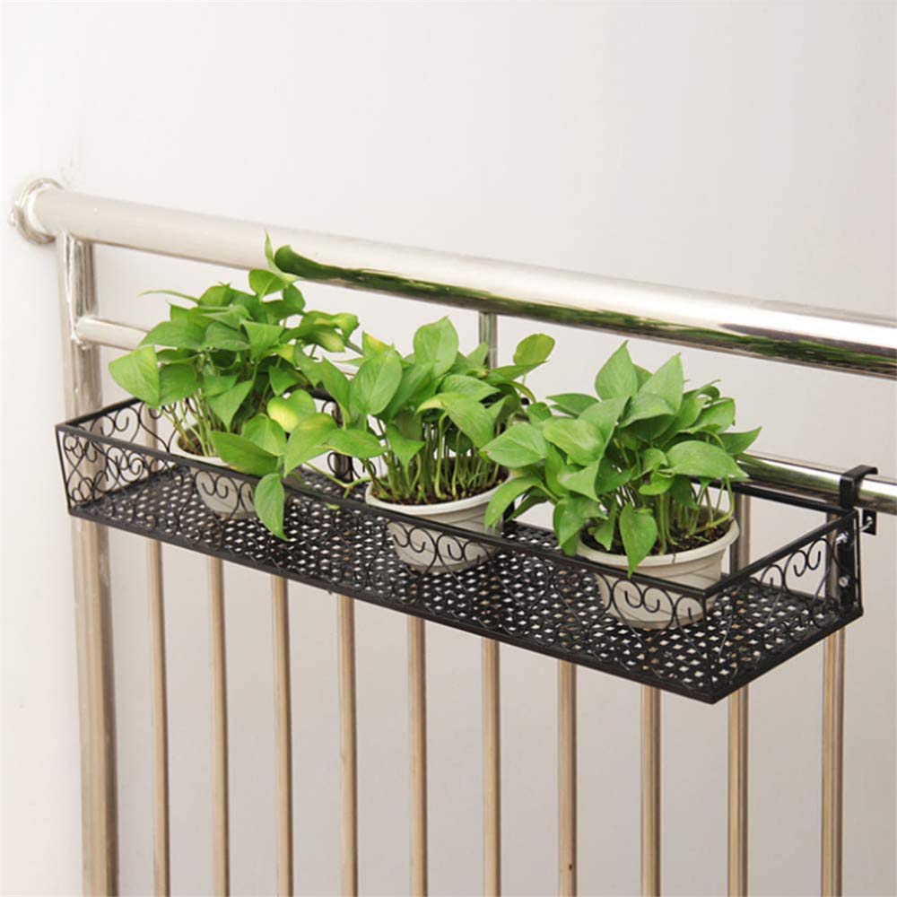 EuropeanStyle Stojak na kwiaty z kutego żelaza, trwały wiszący stojak na rośliny na balkon i wystrój ogrodu, 100 x 20 x 12 cm, idealny dla miłośników roślin