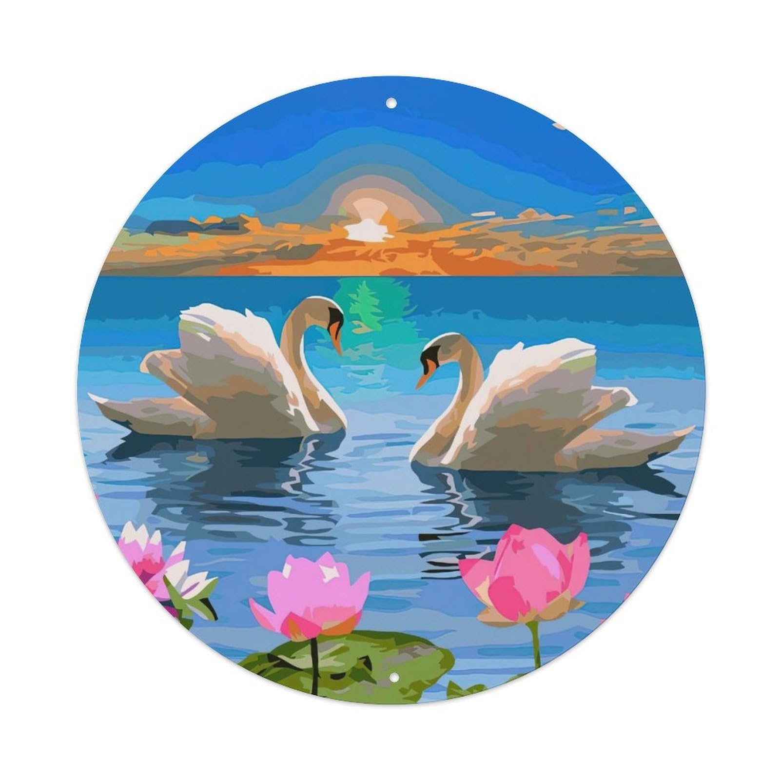 Animal Artwork Two White Swans on The Lake Vintage Metal Tin Sign Plaque Wall Decor for Cafe, Club Bar, Office, Garden Metal Poster 8x8Inch