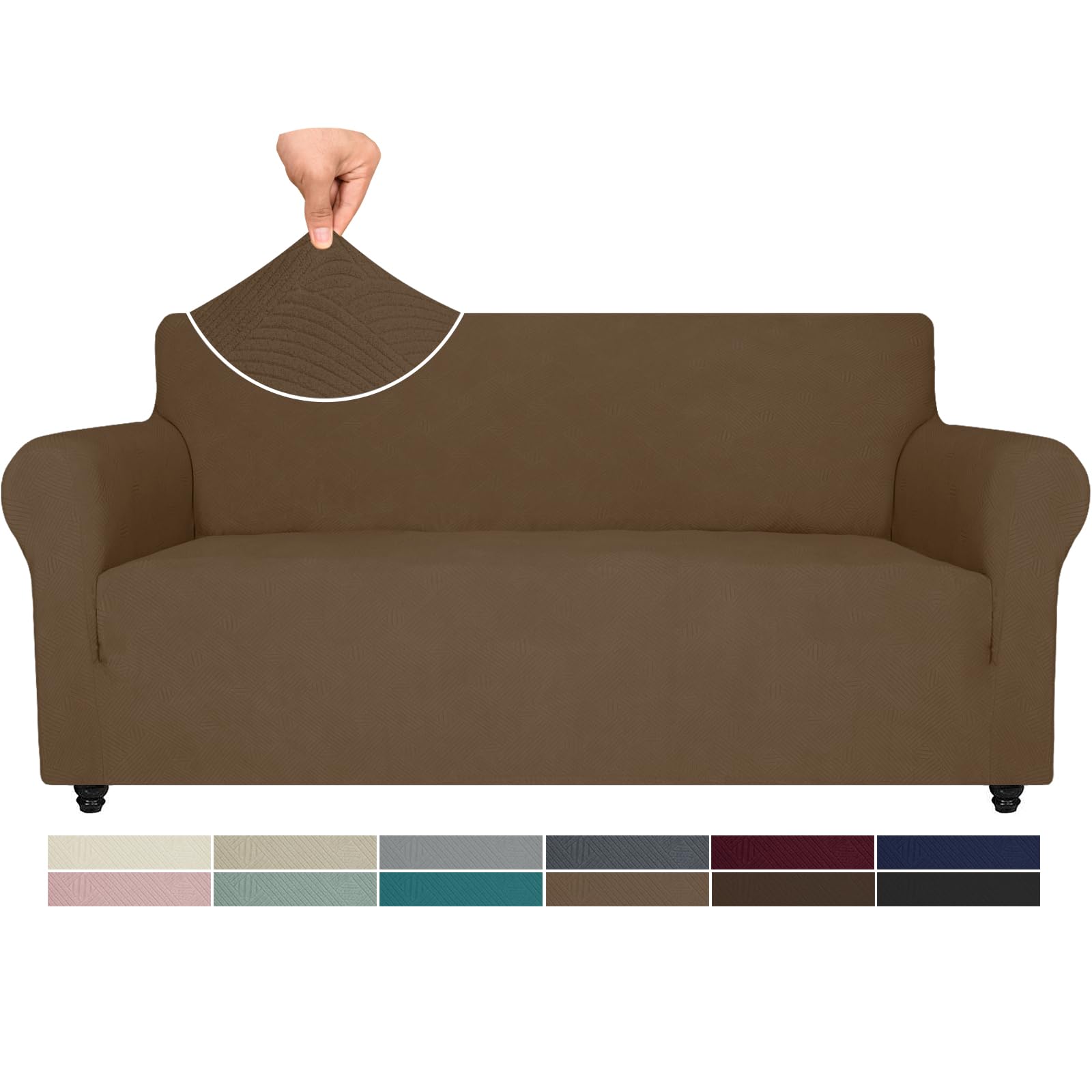 Ystyle Copridivano 3 Posti Con Braccioli, Copri Divano Antigraffio Gatto, Copridivani Elasticizzati, Pesante Inverno Copri Divani, Fodera Divano Antimacchia Lavabile Antiscivolo, Marrone