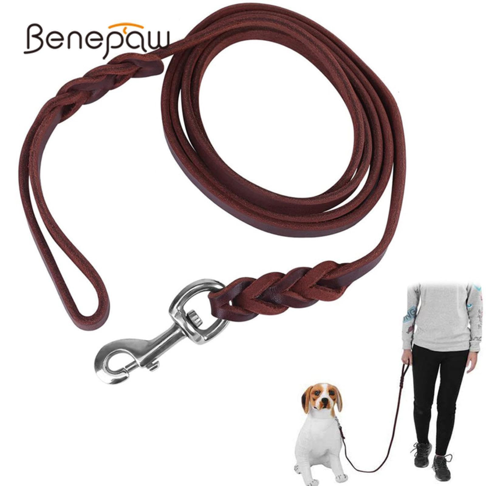 Laisse de sécurité en cuir véritable pour chien, solide, anti-nœuds, pour la marche, la course, la formation, 1,7 m