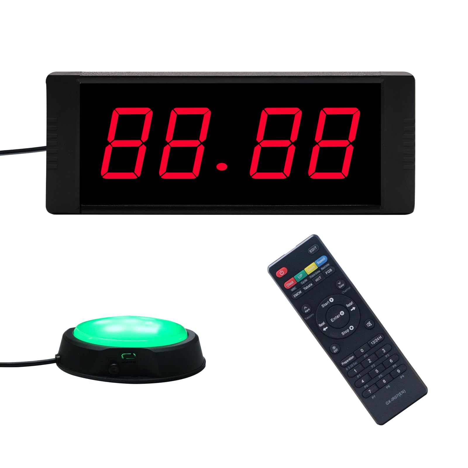 Temporizador de gimnasio, temporizador de cuenta atrás con botón de inicio/parada, cronómetro digital portátil con mando a distancia, temporizador de intervalos, reloj LED grande de 12/24 horas para