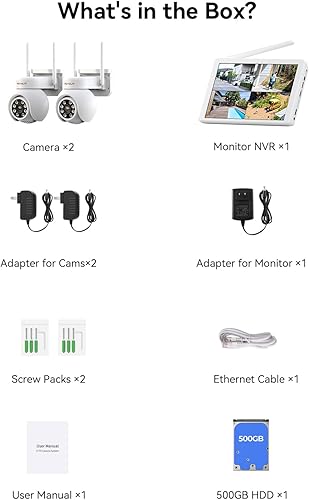 Miniatura 8 de Sistema de cámaras de seguridad inalámbrico con monitor LCD de 10", 2PCS cámaras PTZ para exteriores de 3MP para vigilancia doméstica, NVR de 10CH