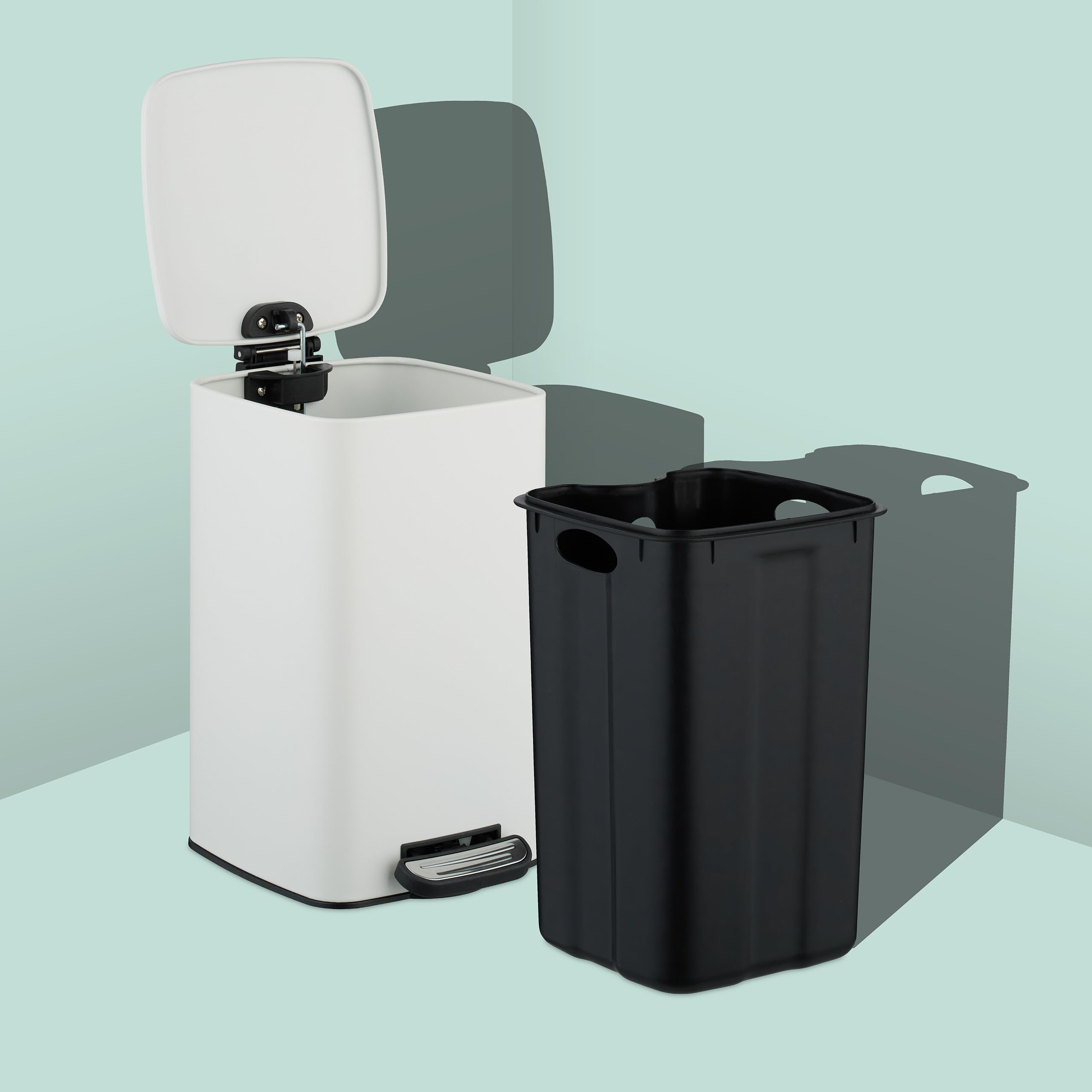 Relaxdays Poubelle de Salle de Bain, 8 litres, Seau intérieur Amovible, avec Couvercle Pratique, Blanche