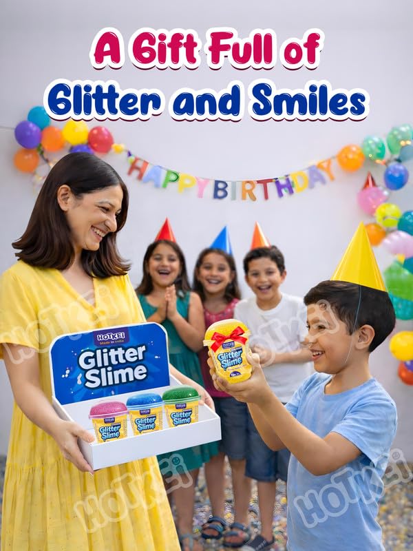 Image of HOTKEI Blue Glitter Slime for Kids 3 to 10 Years Super Stretchy, Soft & Smooth Premium Shiny Slime Non-Toxic Sparkle Fun Slimy Toy Birthday & Return Gift for Kids Boys and Girls