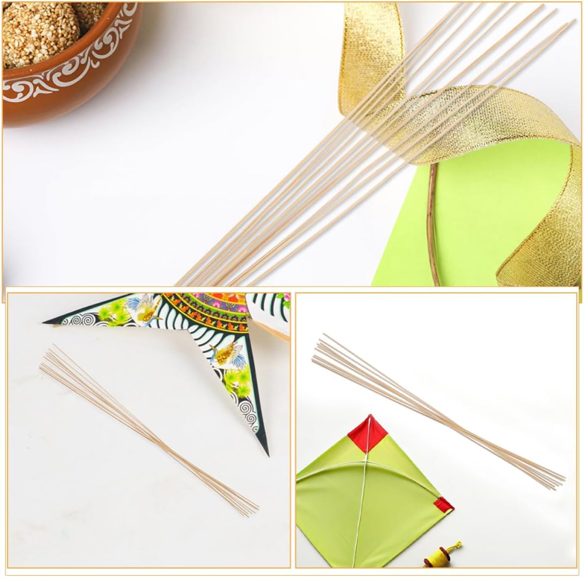 50pcs Kites Bamboo Sticks: Craft Strips Long Bamboo Craft Sticks Unfinished Strips for Kites and Lantern Making Use Light Yellow