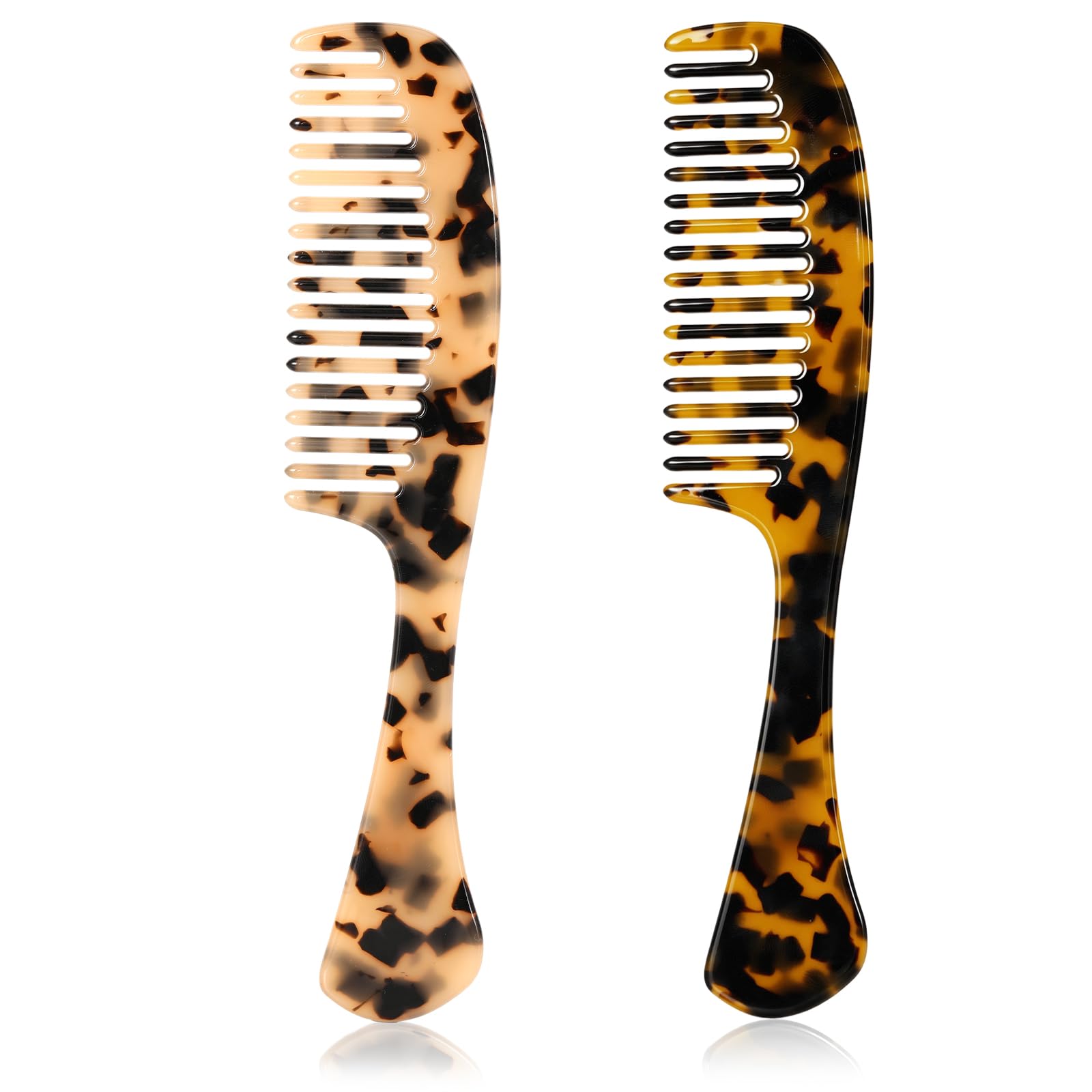 Auseibeely Wide Tooth Detangler Comb for Women - Anti-Static Acetate Detangling Comb for Curly, Wet & Thick Hair, Friendly Recycled Smooth Hair Comb with Handle, 2 Pack (Tortoise Shell, Ivory)