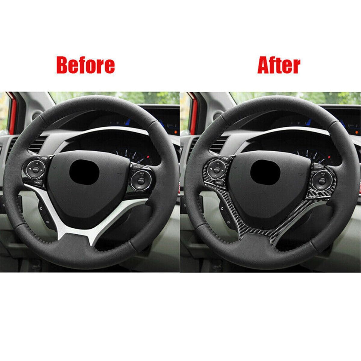 Dla Civic, dla 9th 2012 2013 2014 2015, 3 sztuk prawdziwe włókna węglowego pokrywa wykończeniowa kierownicy Car Styling naklejki akcesoria Auto Naklejka na kierownicę samochodu