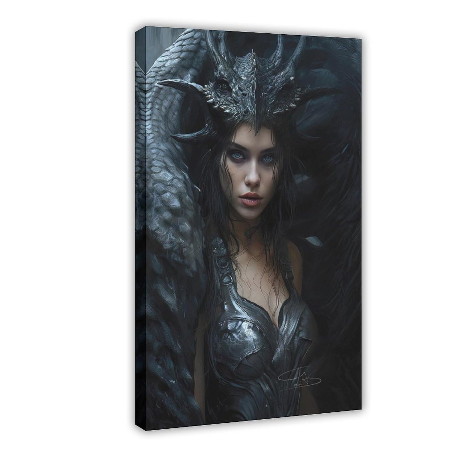 Bareronor Fantasy Woman And Dragon Poster Canvas Poster Bedroom Decor Landscape Office Room Decor Gift 20" L X 30" W