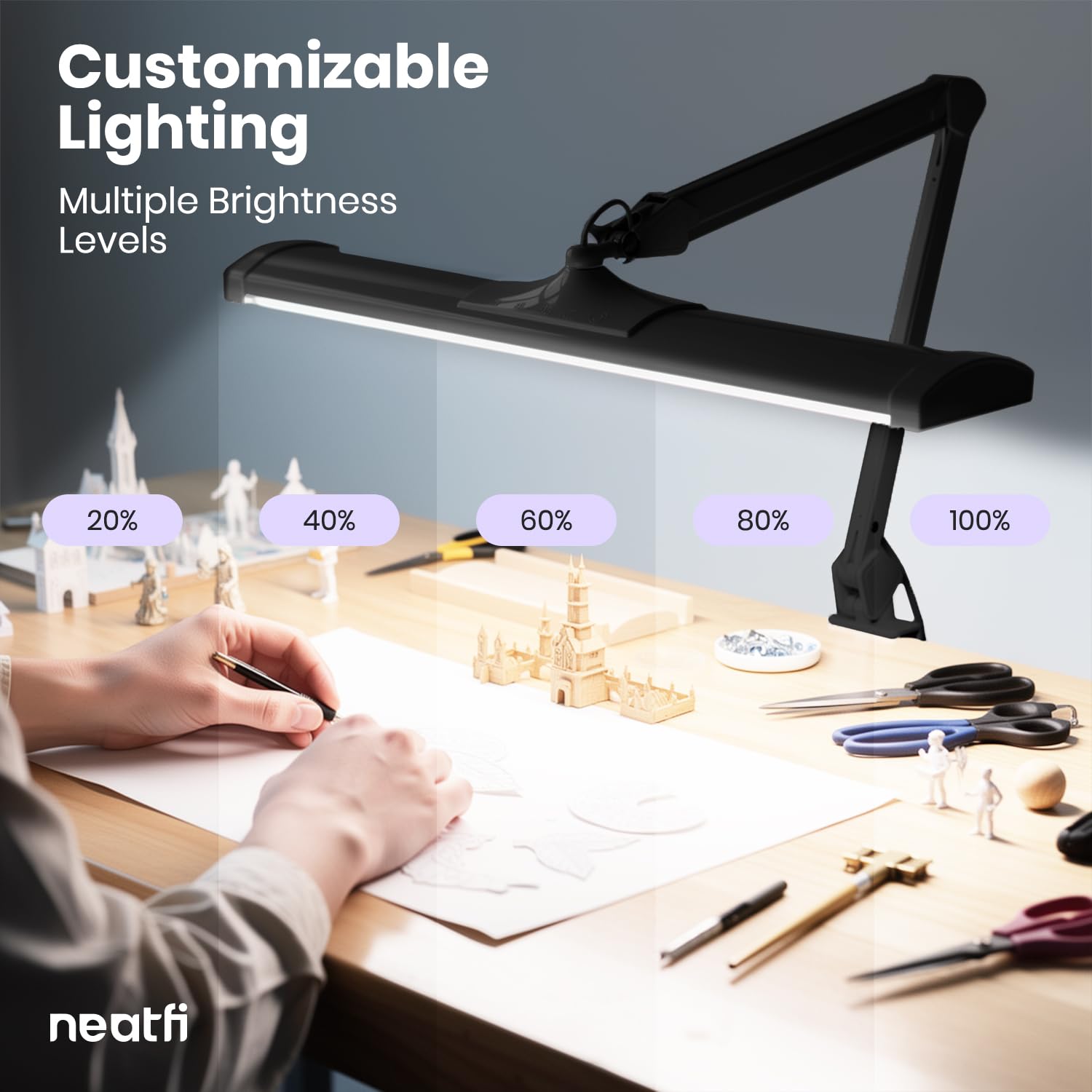 Neatfi Ultra 3.500 Lumen LED-Schreibtischlampe 45W 66 cm Metallschirm 270 SMD-LEDs Schwarz