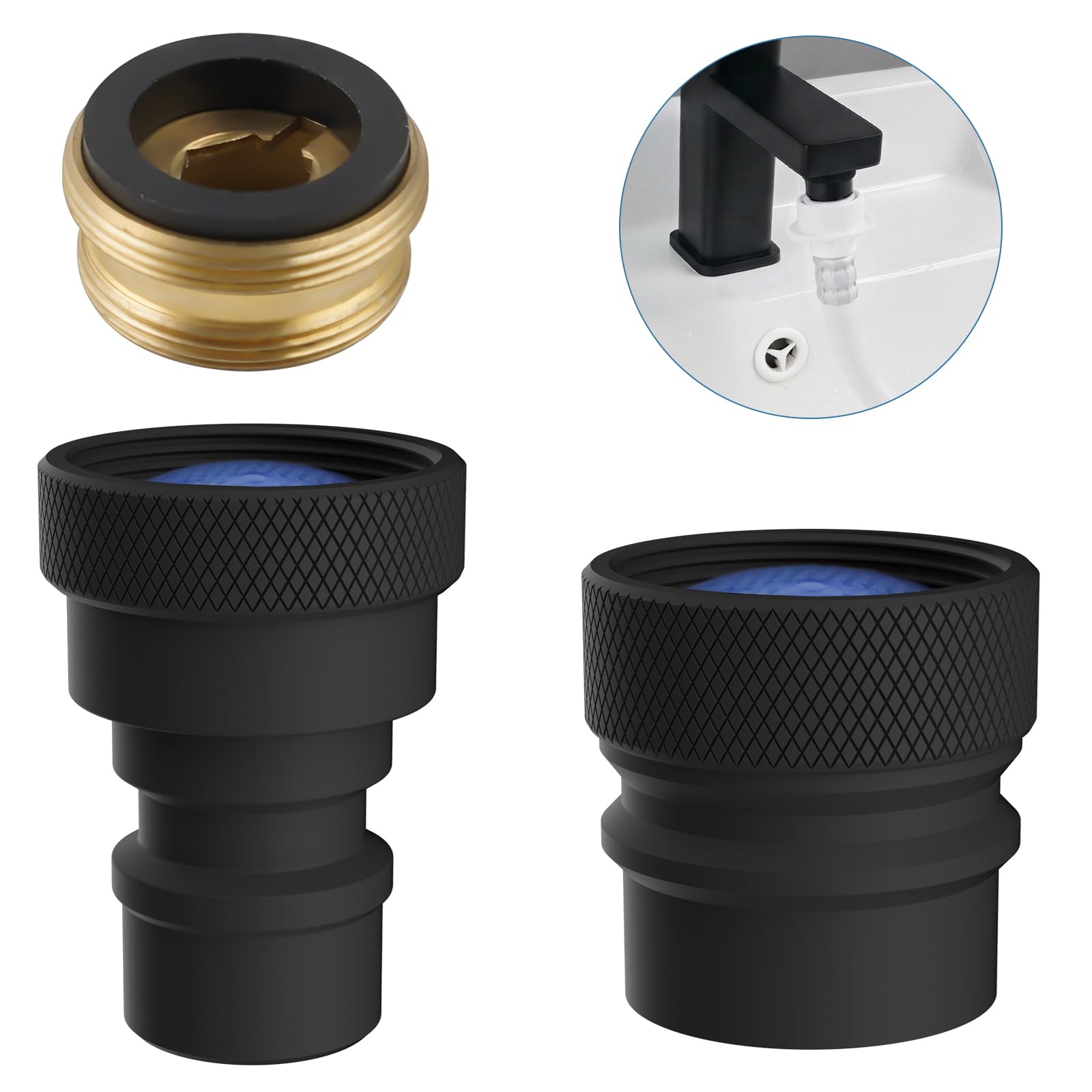 2 PCS Portable Dishwasher Faucet Adapter, Metal Sink Faucet Aerator, Black