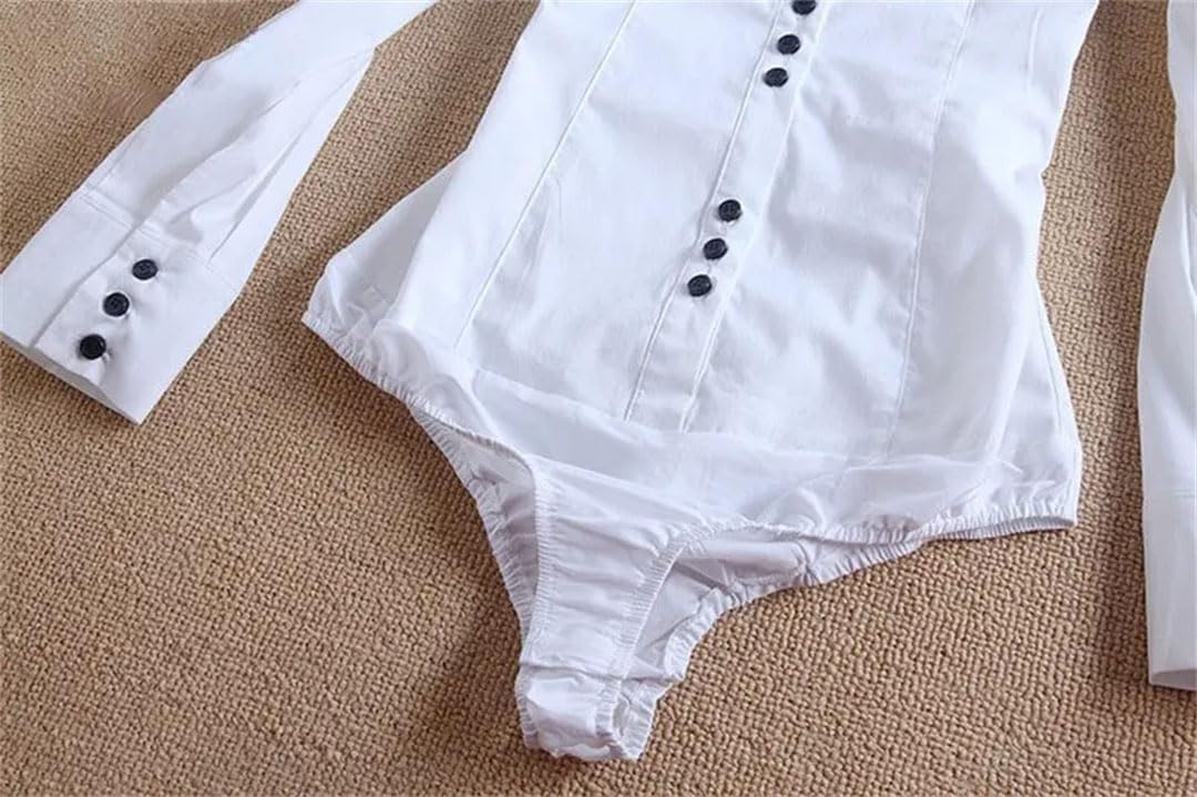 Hndudnff Damskie body z długim rękawem z guzikami, bluzka, praca, biuro, pajacyki