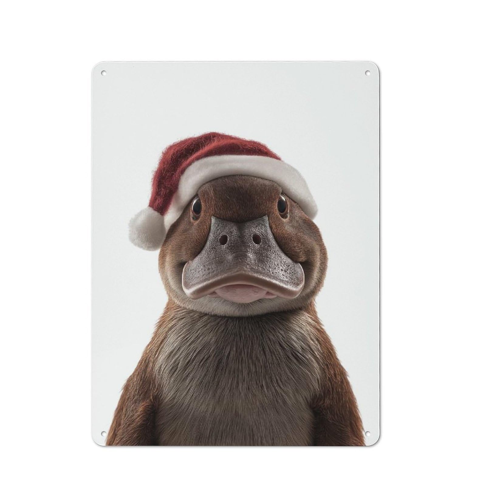 Junmoney Christmas Platypus With Santa Hat Portrait Metal Wall Sign 40X30cm Featuring For Home Bar Wall, For Themed Interiors In Home Bars And Entertaining Spaces
