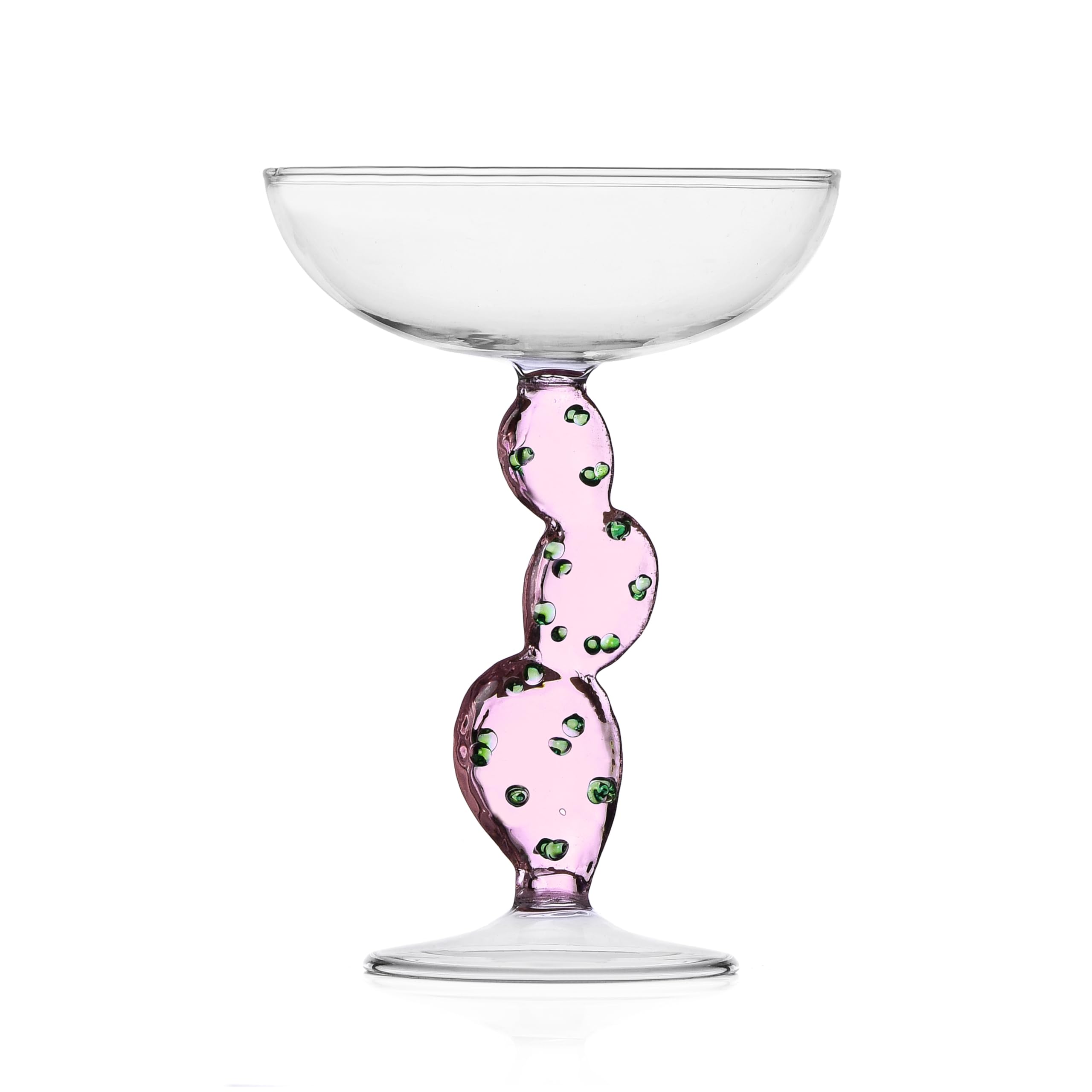 Ichendorf Milano Clear/Pink Champagne Cup Cactus Rosa, Desert Plants Collection, 30 Cl, Borosilicate Glass, Handmade