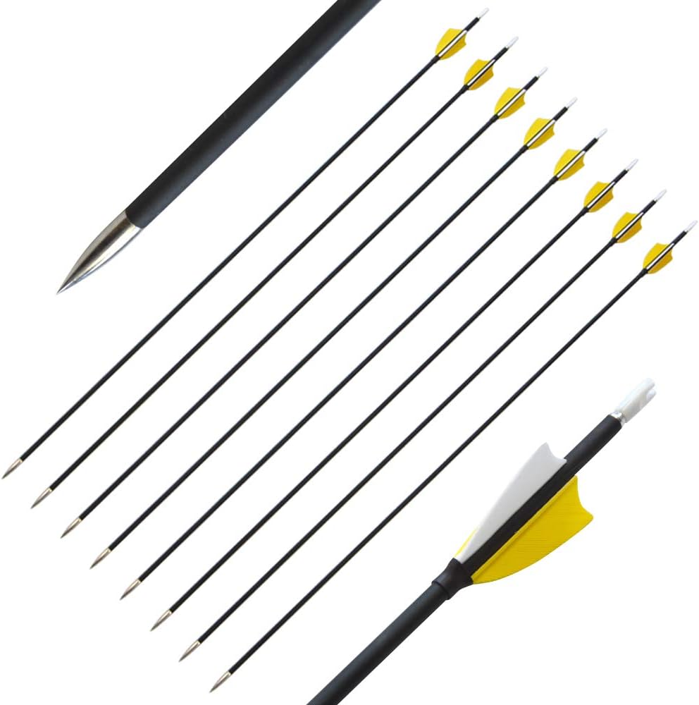 12pcs Archery Carbon Arrow 30 Inch Mixed Carbon Fiber Arrow Spine 1000 Target Shooting Arrow for Outdoors Hunting Practice