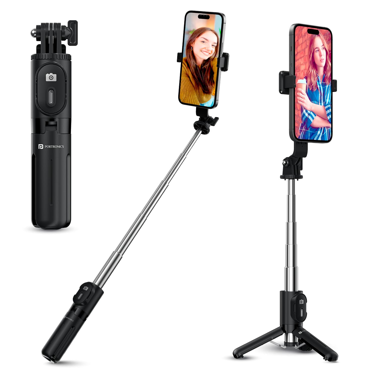 Portronics Lumistick Mini Extendable Multifunctional 3-in-1 Selfie Sticks with Wireless Detachable Bluetooth Remote & Tripod Stand,Portable Lightweight Selfie Stick for iPhone & Android Mobiles(Black)-picture-13