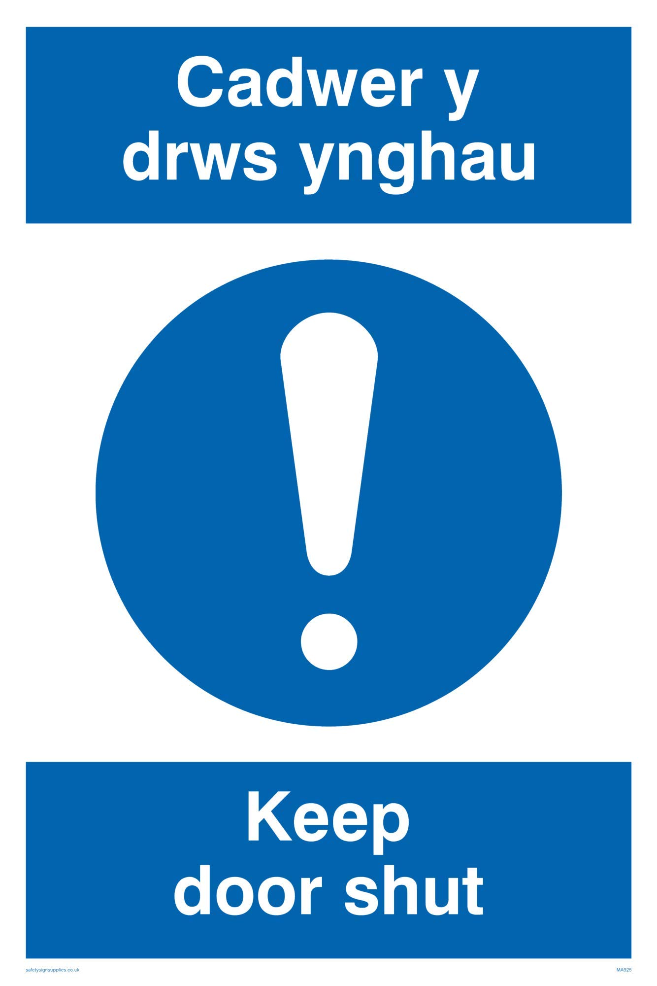 Viking Signs MA925-A4P-1M "Cadwer Y Drws Ynghau/Keep Door Shut" Sign, 1 mm Plastic Semi-Rigid, 300 mm H x 200 mm W