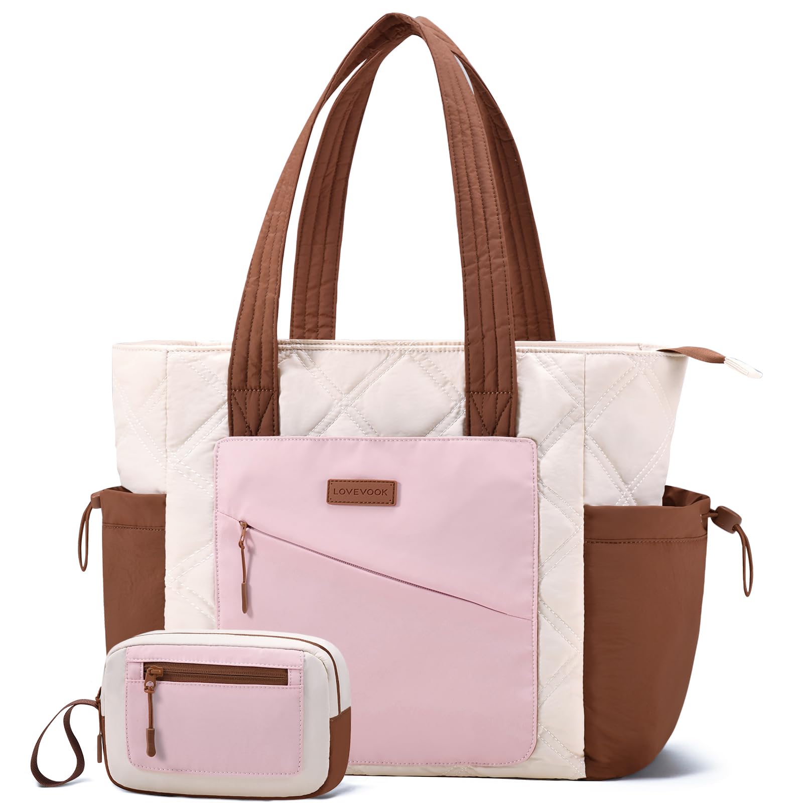 LOVEVOOK Tote Bag for Women, puffer tote bag for Work Travel Nurse, Lightweight quilted Bags with Compartments