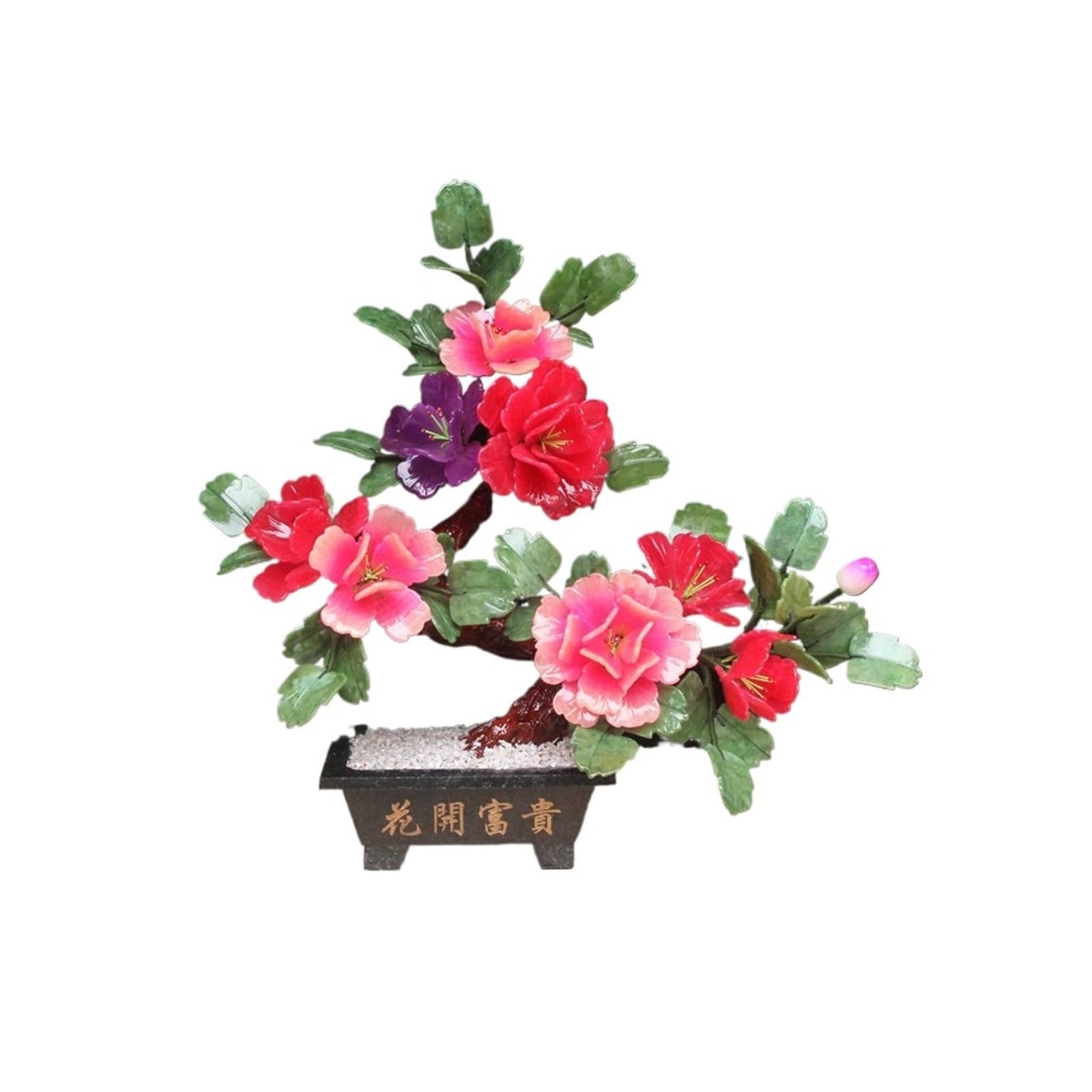 DFGHNBVC Artificial Plants Jade Peony Bonsai Ornament, Handmade Carved Potted Plant, Tv Cabinet Decoration Simulation Tree,Yellow.Pink