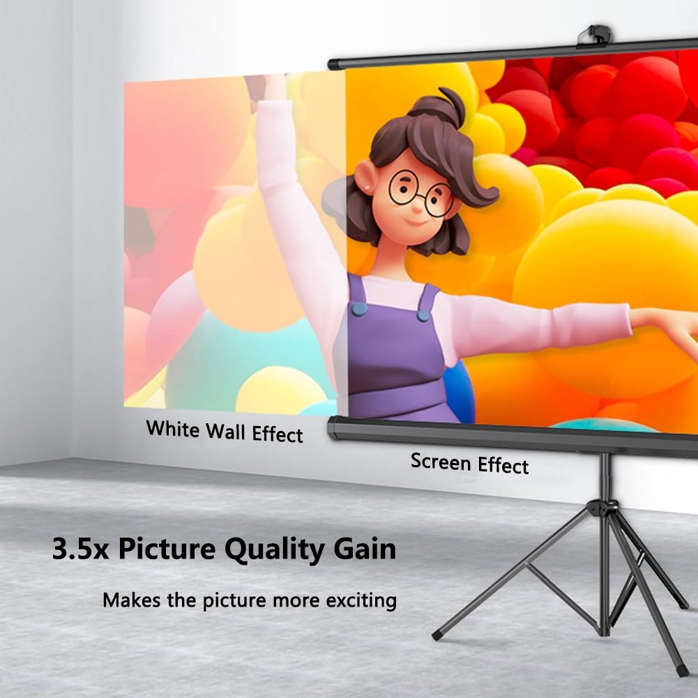 Schermo di Proiezione Manuale Estraibile da 60 72 84 100 Pollici con Treppiede, Schermo Cinematografico Ultra HD 4K per Cinema All'aperto, Casa(60 inch)