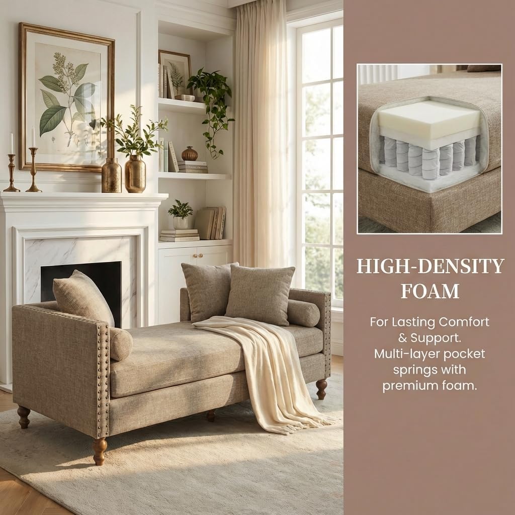 75.2'' W Oversized Chaise Lounge Daybed Sofa End of Bed Bench - Breathable Chenille Fabric, Sturdy 450LBS Support, High-Density Sponge for Bedroom, Living Room, Dressing Room (Taupe)