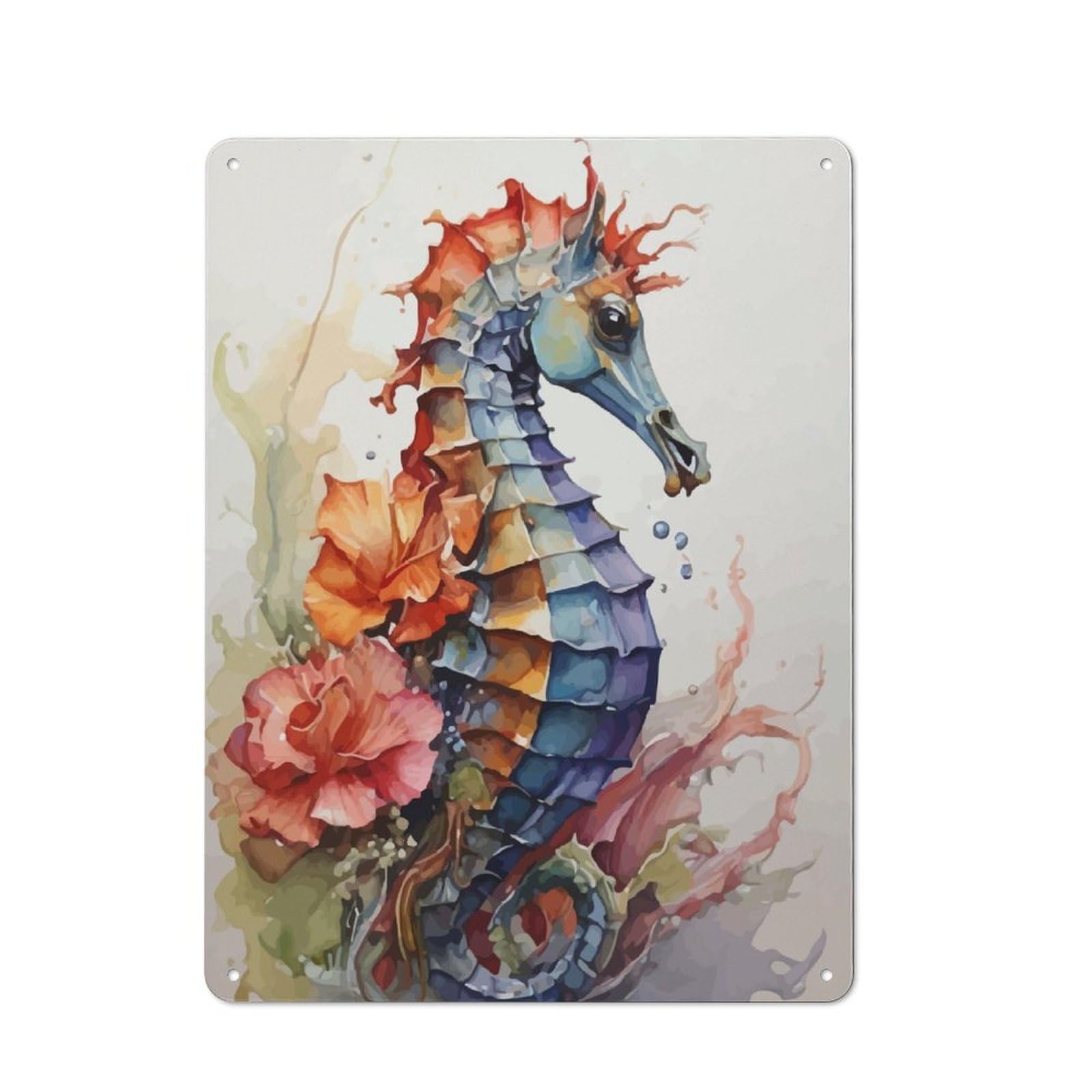 Junmoney Watercolor Art Seahorse Rustic Metal Sign 40X30cm Featuring For Garage Wall, Suited To Garage Decor Collectors