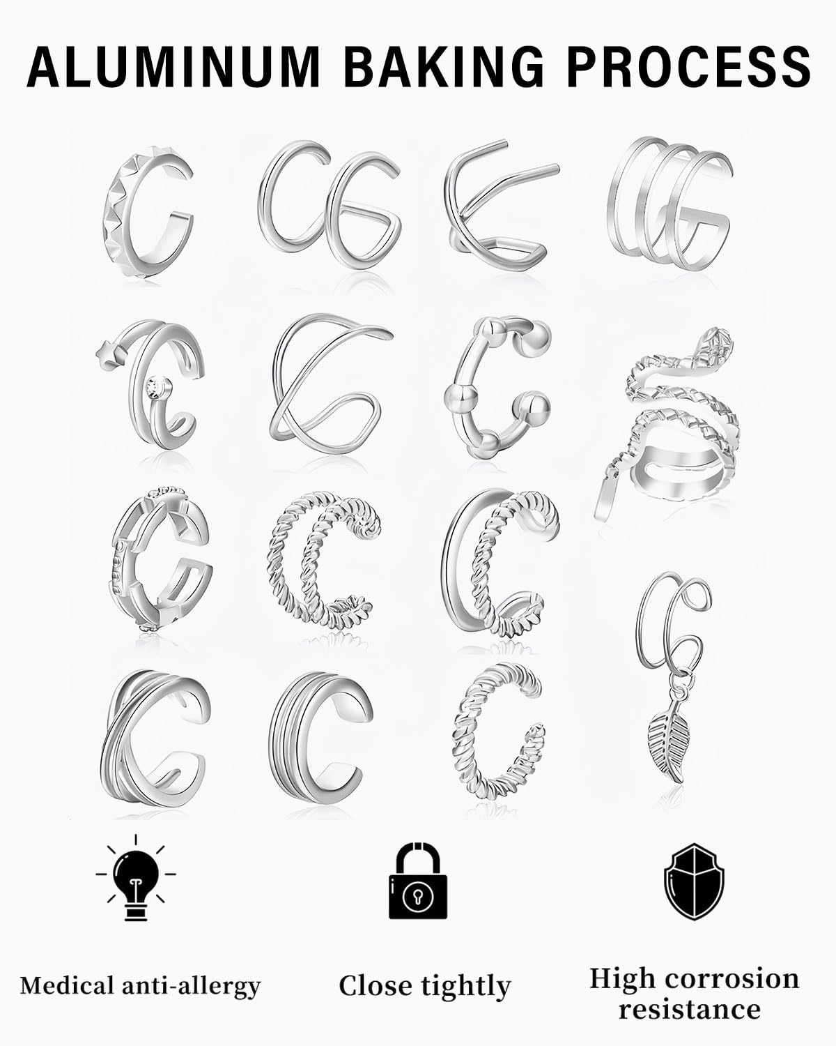 ORAZIO Set Da 20 Orecchini A Polsino Per Cartilagine – Non Piercing – Misti Oro, Argento E Rosa – Regolabili E Fissi – Per Uomo E Donna