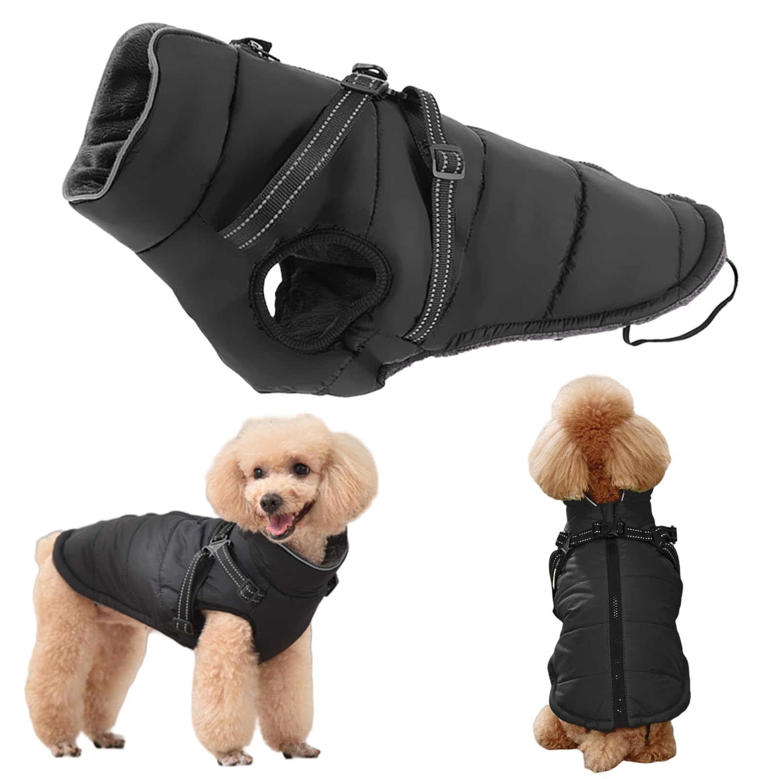 SPORWAY Abrigo cálido para perros, chaqueta de invierno, abrigo de invierno para perros pequeños, chaleco cálido con arnés para perros, resistente al agua, suéter para perros, chaqueta para perros con