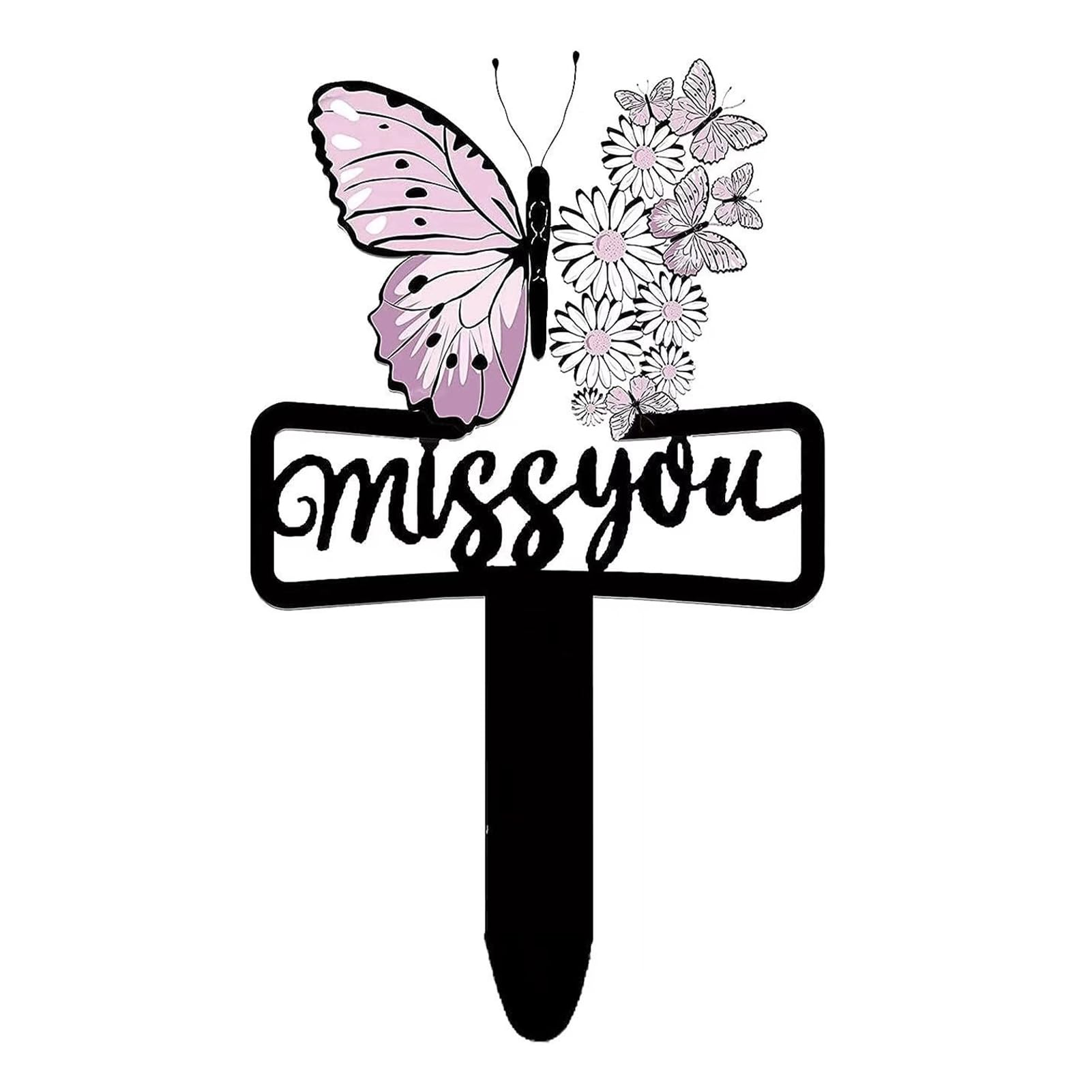 LEMCC Metal Sunflower Memorial Garden Stake, Grave Marker, 13.19 x 11.81 x 0.04 inch / 33.5 x 30 x 0.1 cm, Yellow, Butterfly, Sentimental, Pole Mount, Waterproof, 2 Stakes