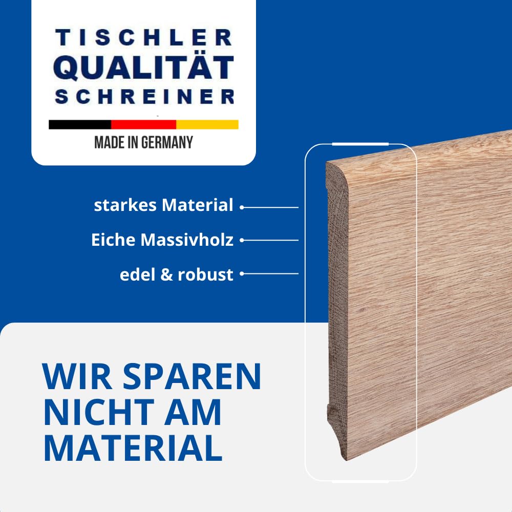 REESE | Massivholz Sockelleiste | Münchener Profil | Oberkante Rund | Eiche ROH | (150mm Höhe, 15 Stück / 34,5lfm)