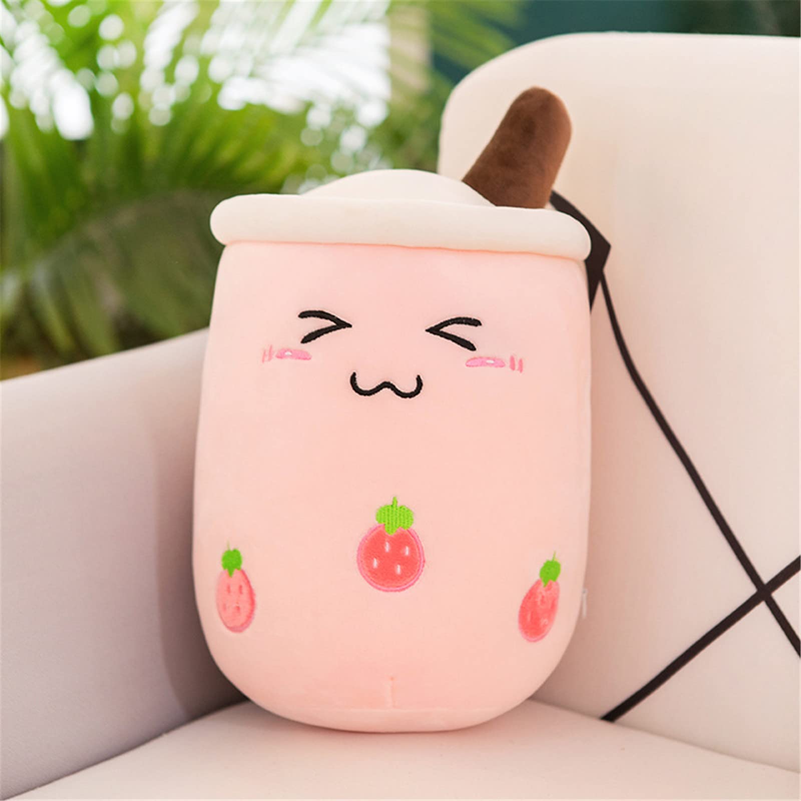 Bubble Tea - Peluche a forma di boba, morbido e morbido, per bambini, giocattolo (strabismo rosa, 35 cm)