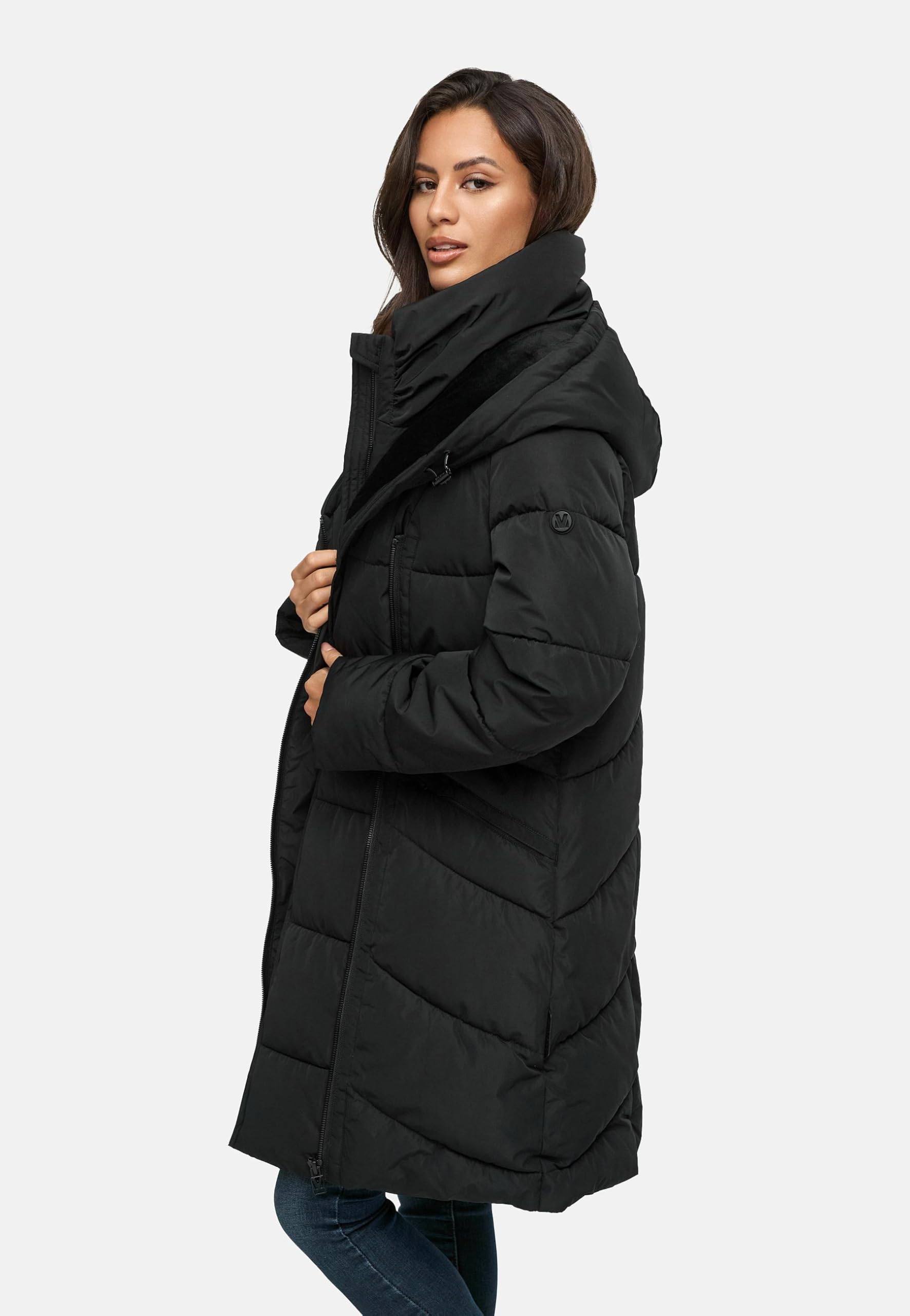 MARIKOO Cappotto lungo donna calda giacca invernale con doppia cerniera e cappuccio Virenaa 16 S-3XL